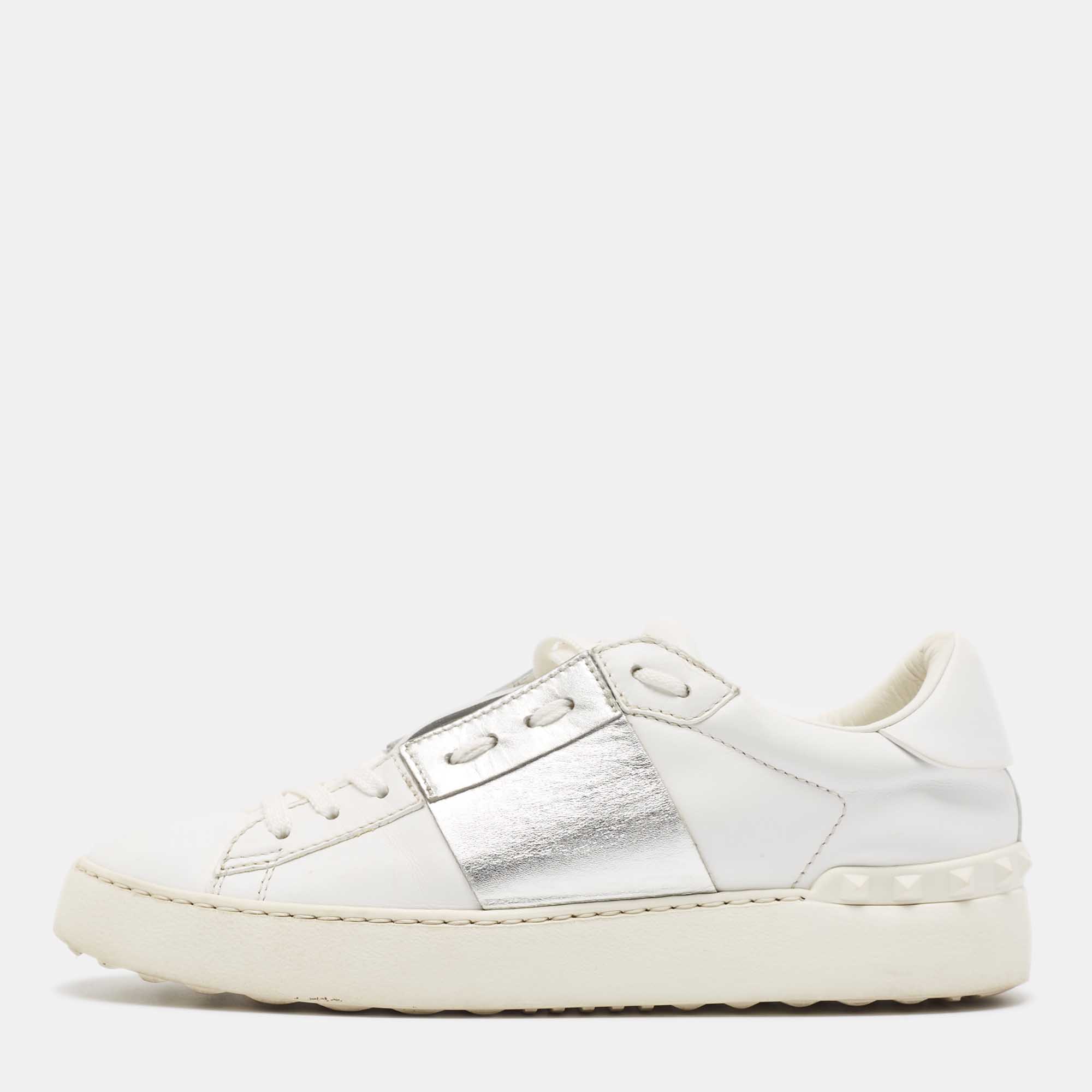 

Valentino White Leather Rockstud Lace Up Sneakers Size