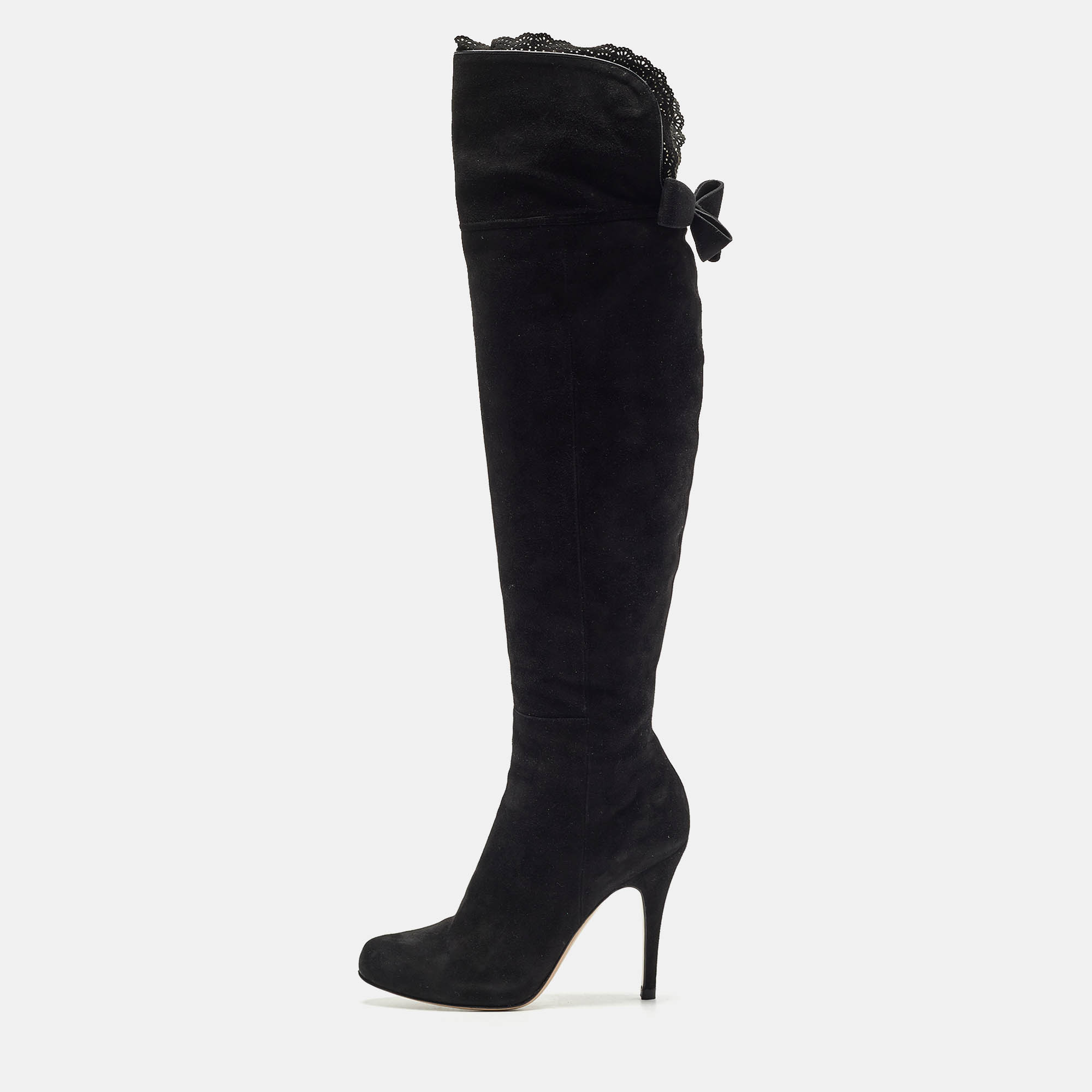 

Valentino Black Suede Knee Length Boots Size