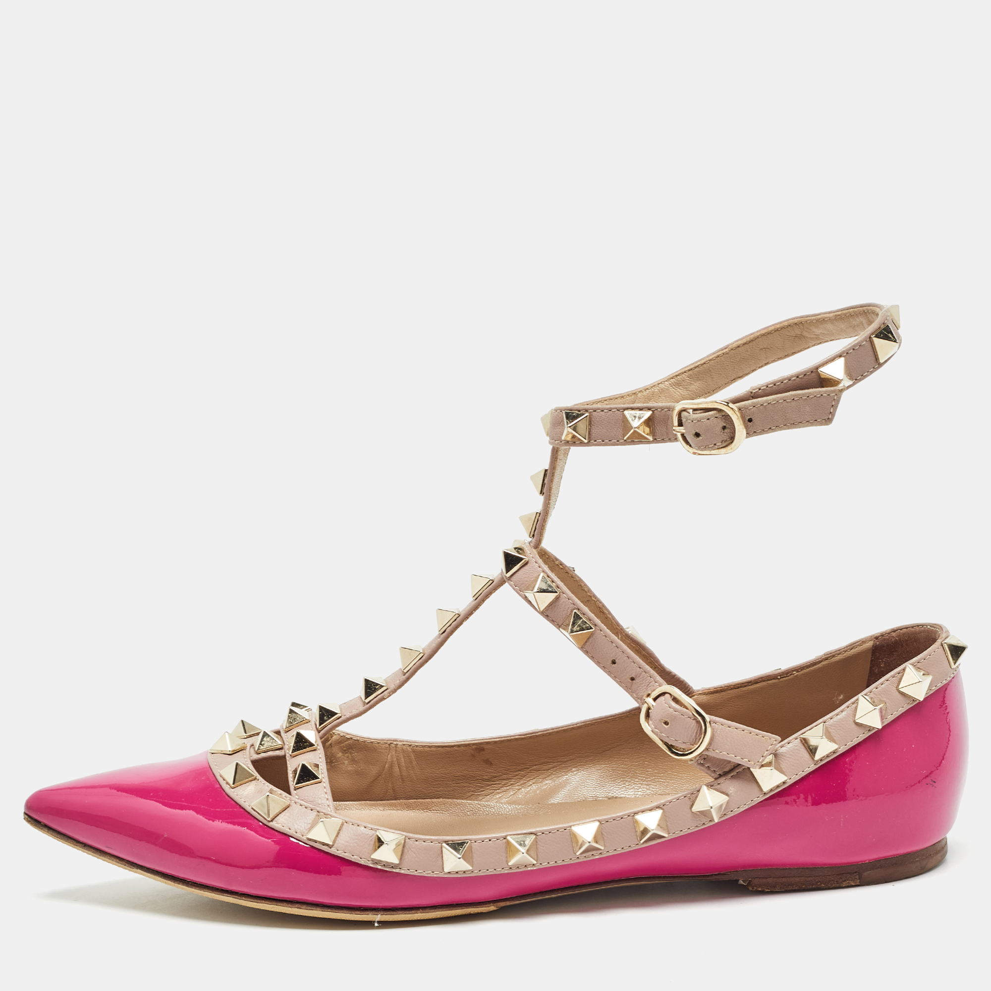 

Valentino Pink Leather and Patent Rockstud Ballet Flats Size