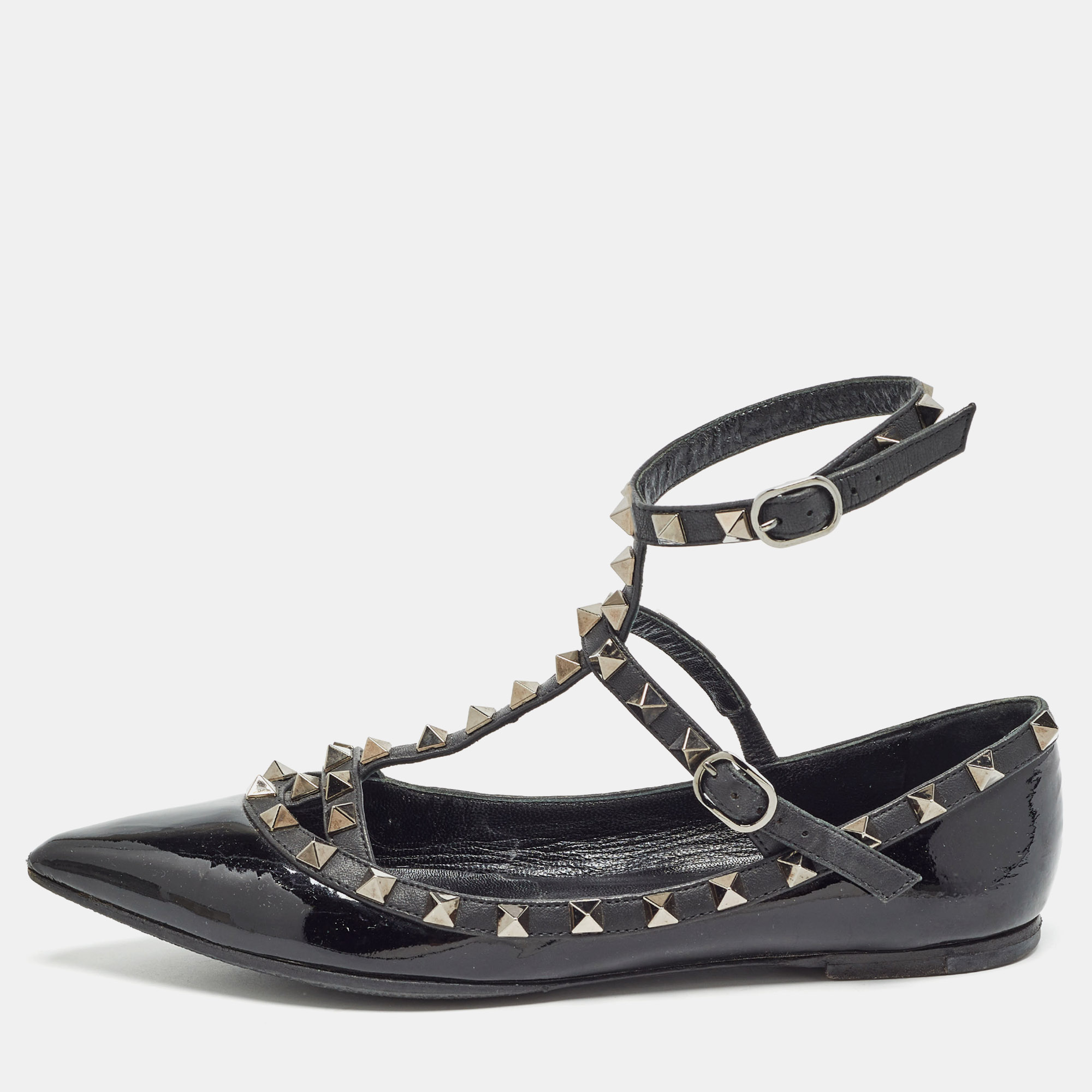 

Valentino Black Patent and Leather Rockstud Ballet Flats Size