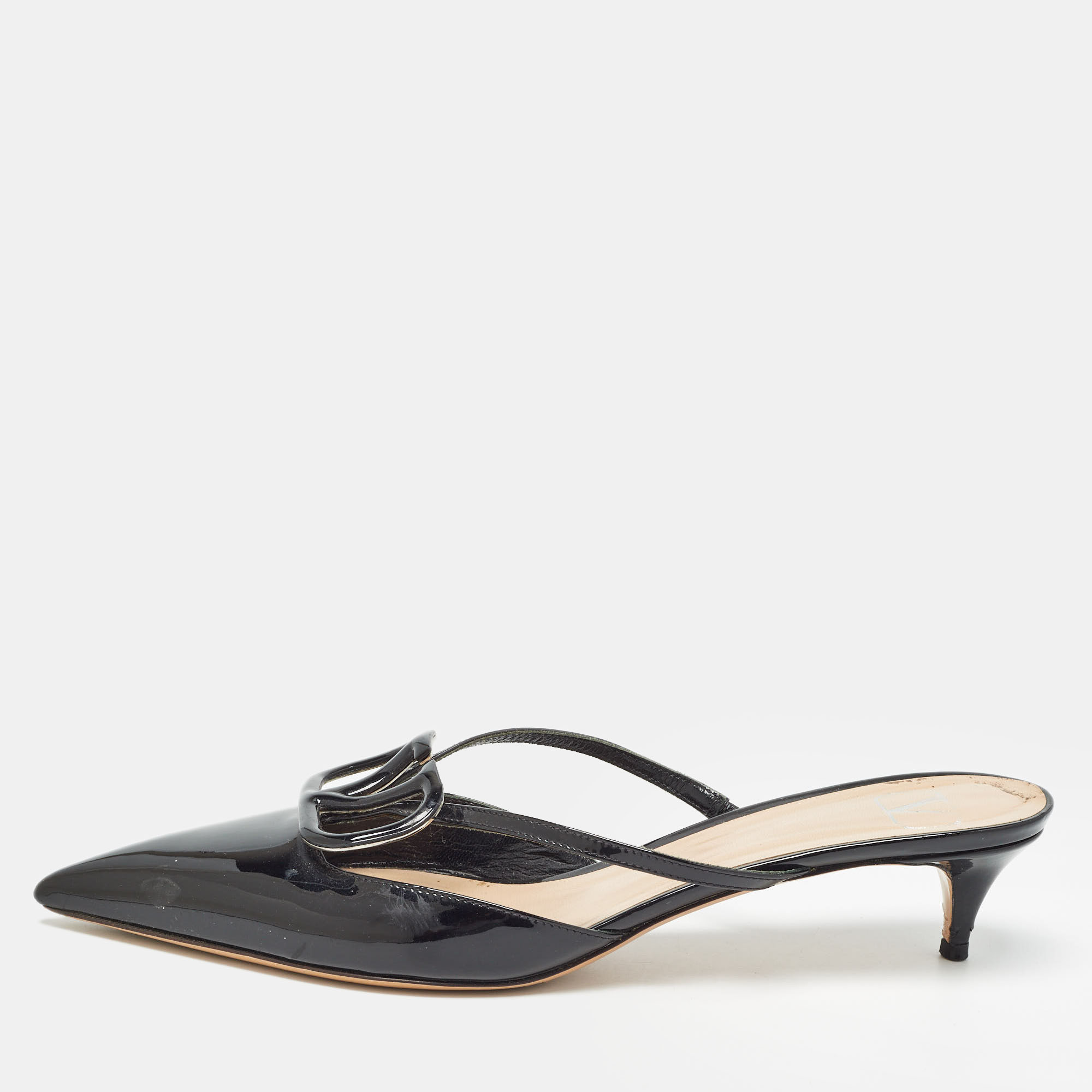 

Valentino Black Patent Leather Escape V logo Sandals Size