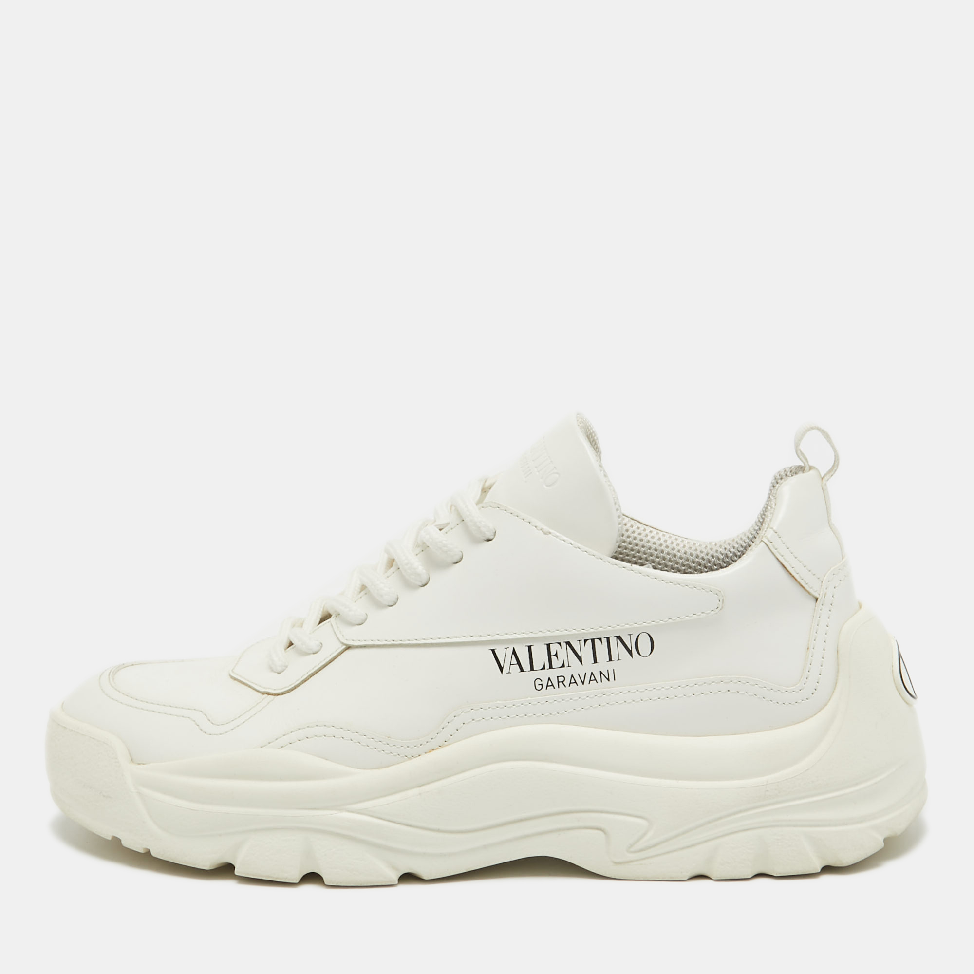 

Valentino White Leather Bounce Lace Up Sneakers Size