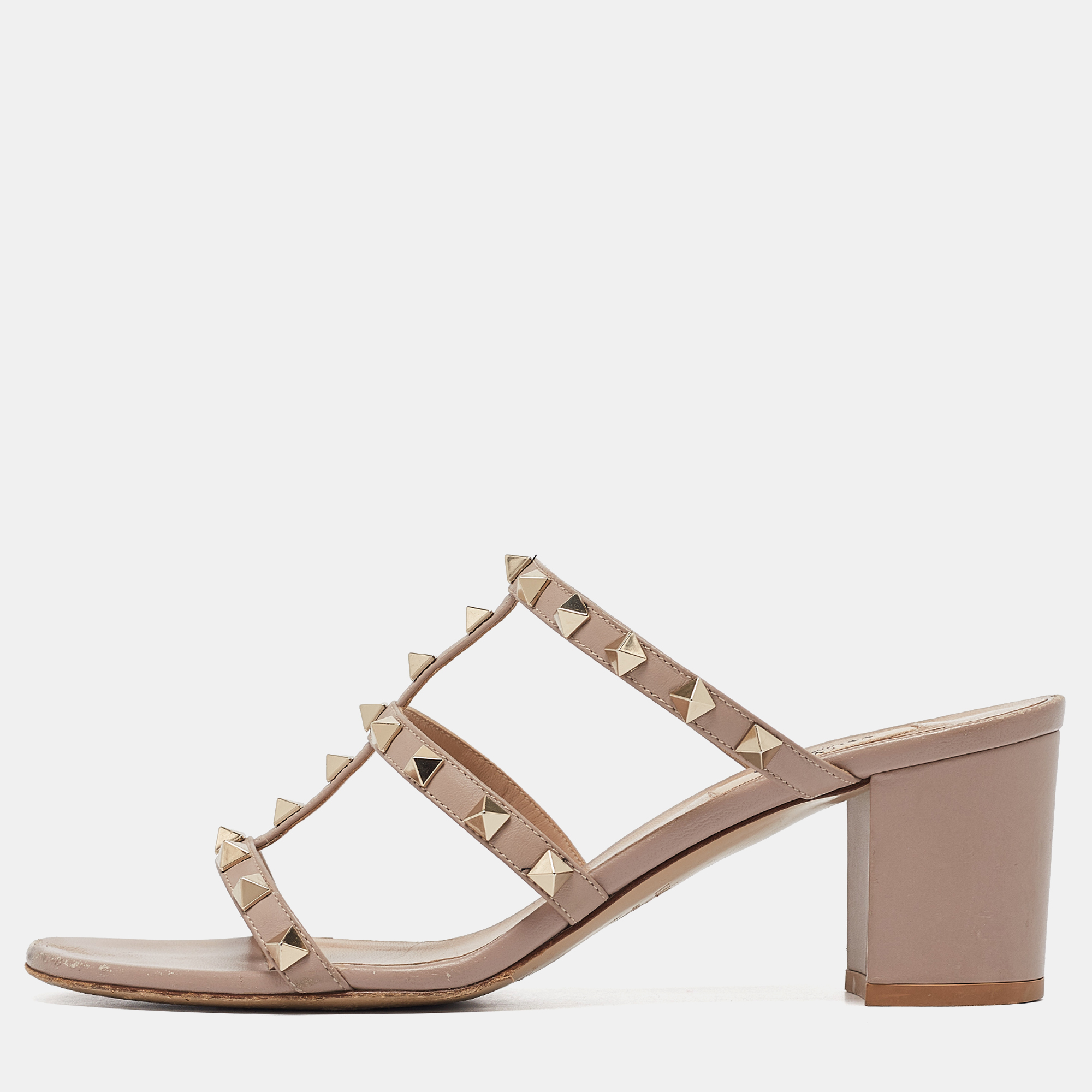 

Valentino Dusty Pink Leather Rockstud Slide Sandals Size