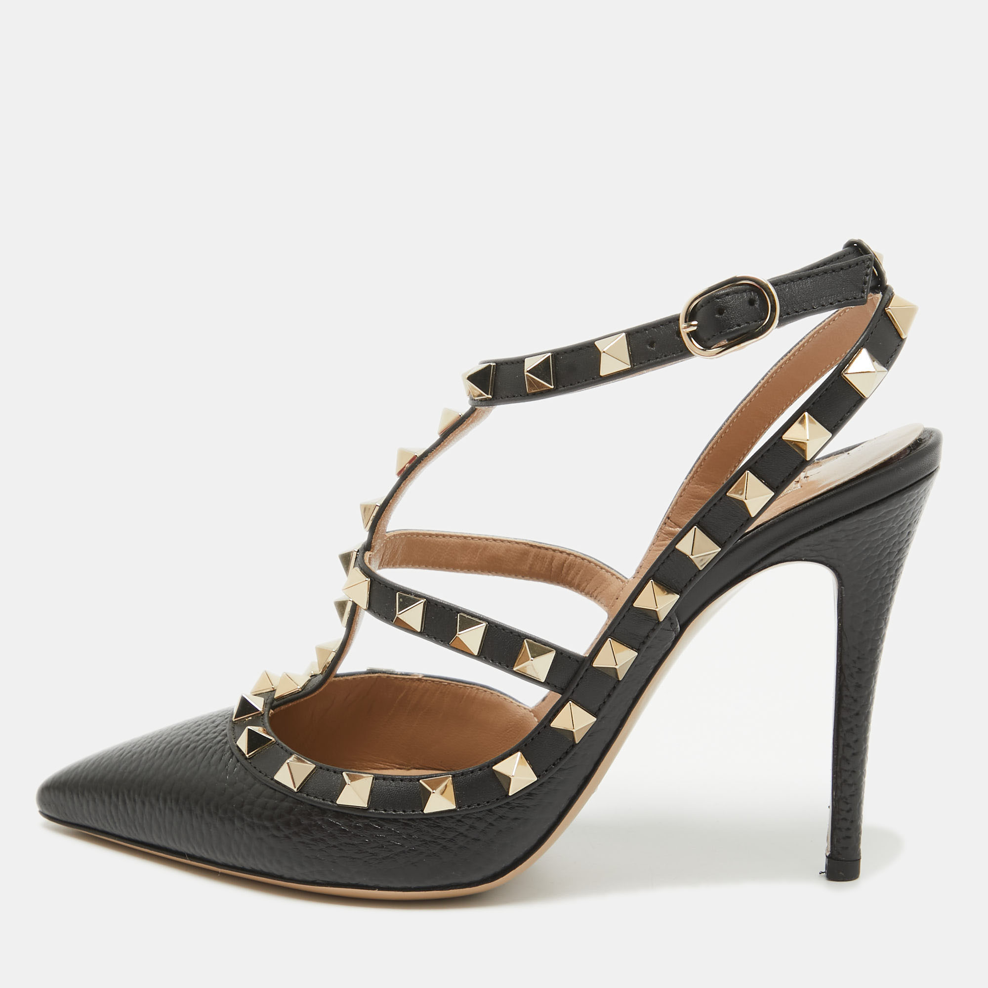 

Valentino Black Leather Rockstud Ankle Strap Pumps Size