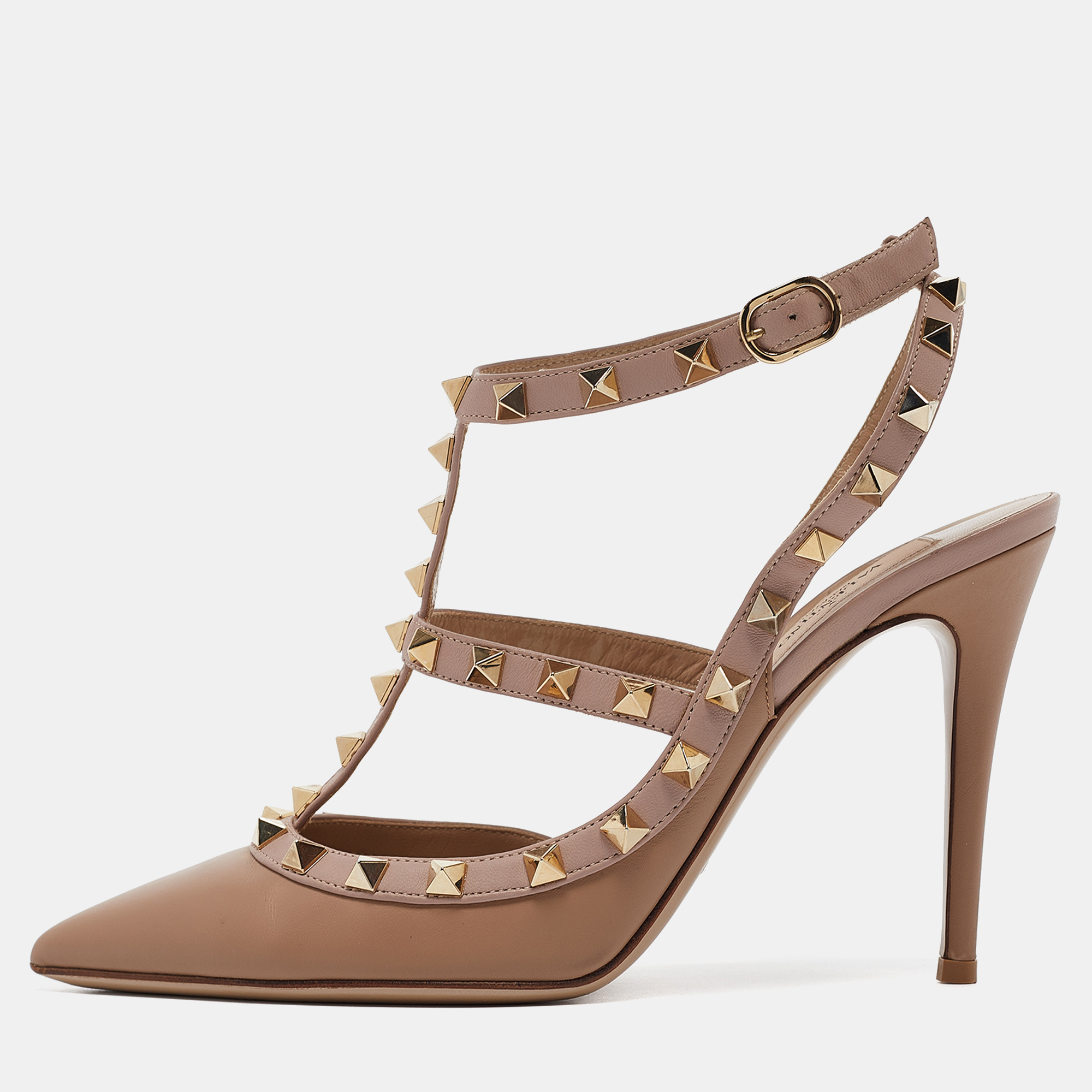 

Valentino Beige Leather Rockstud Ankle Strap Pumps Size