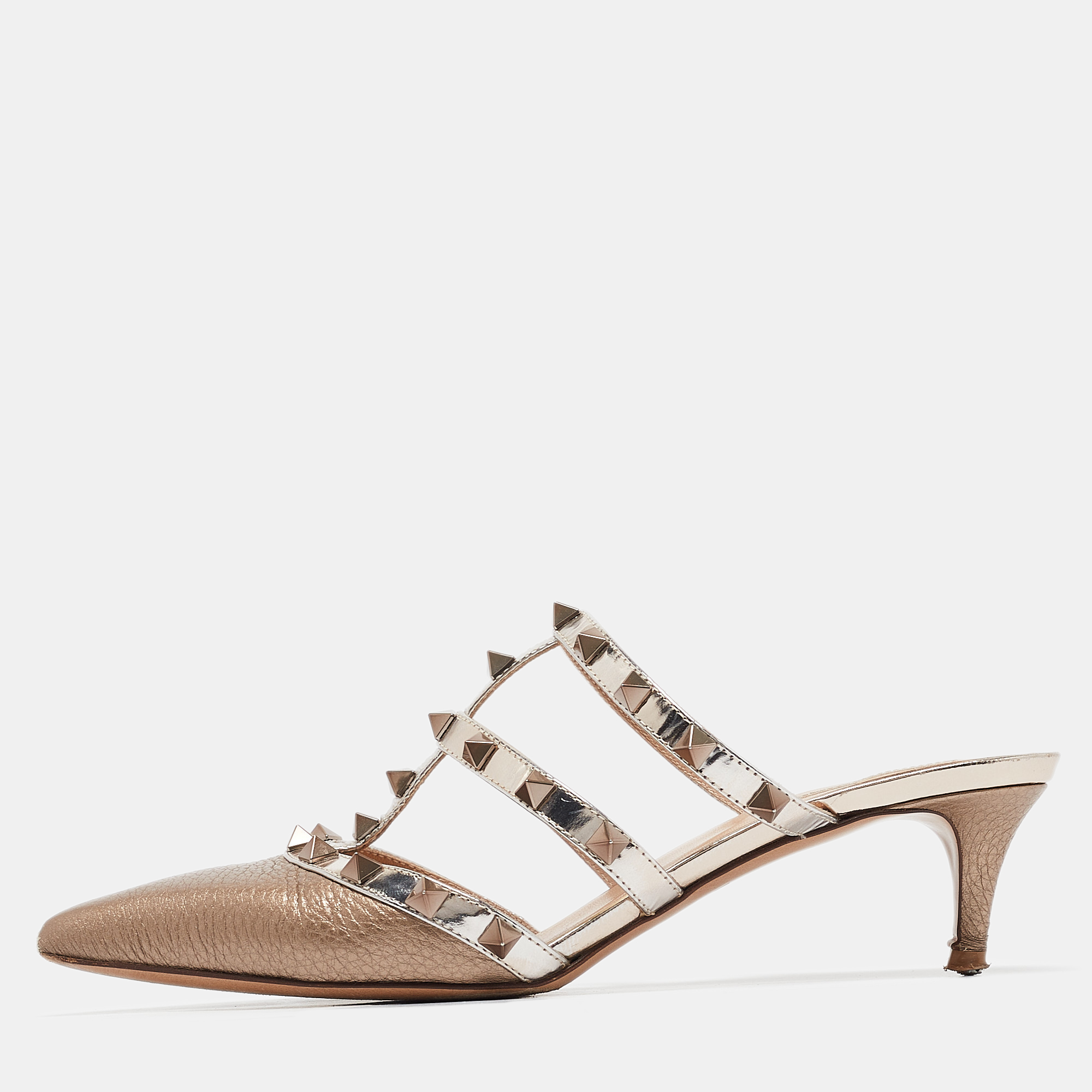 

Valentino Metallic Bronze Leather Rockstud Mules Size