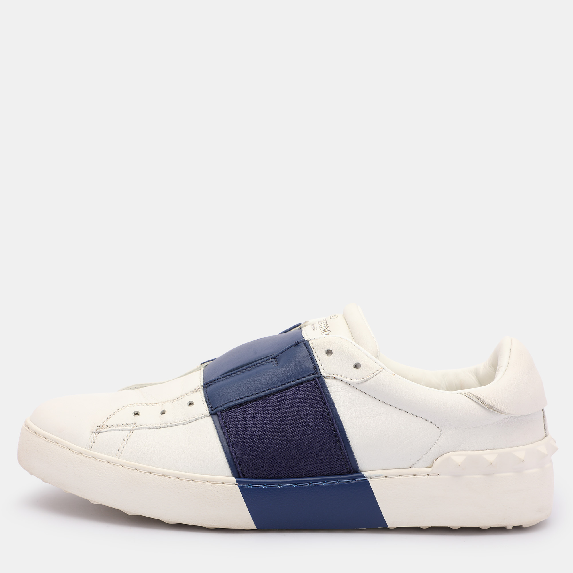 

Valentino White/Blue Leather Rockstud Slip On Sneakers Size