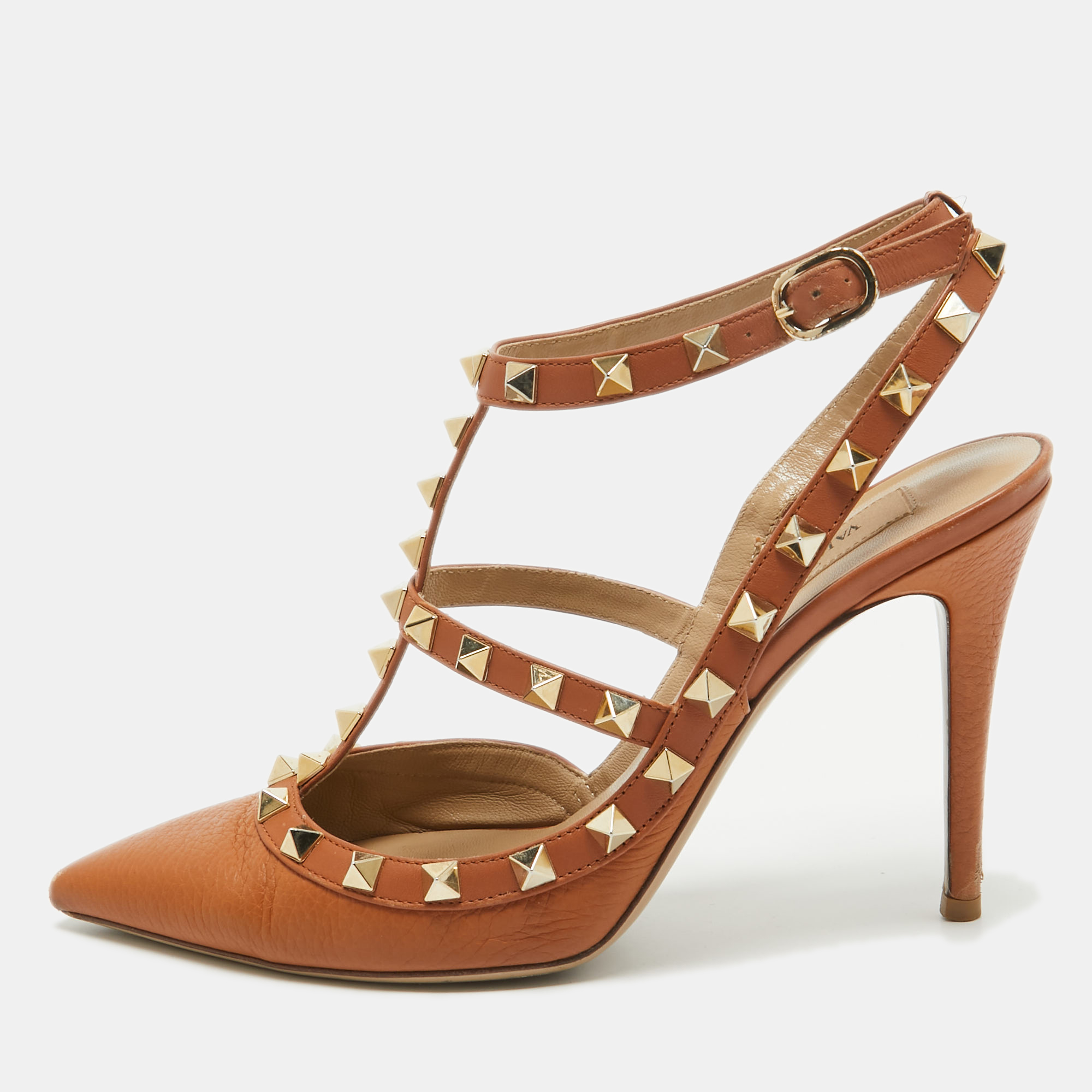 

Valentino Brown Leather Rockstud Caged Pumps Size