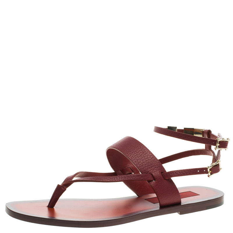 burgundy thong sandals