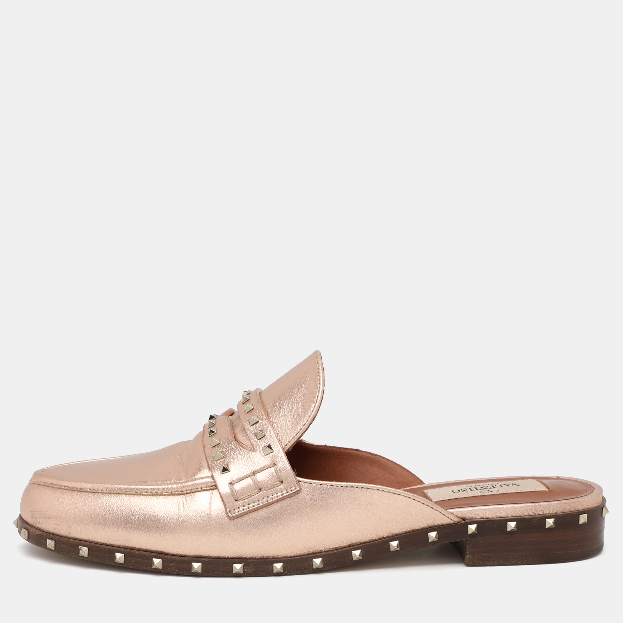 

Valentino Metallic Rose Gold Leather Soul Rockstud Mules Size