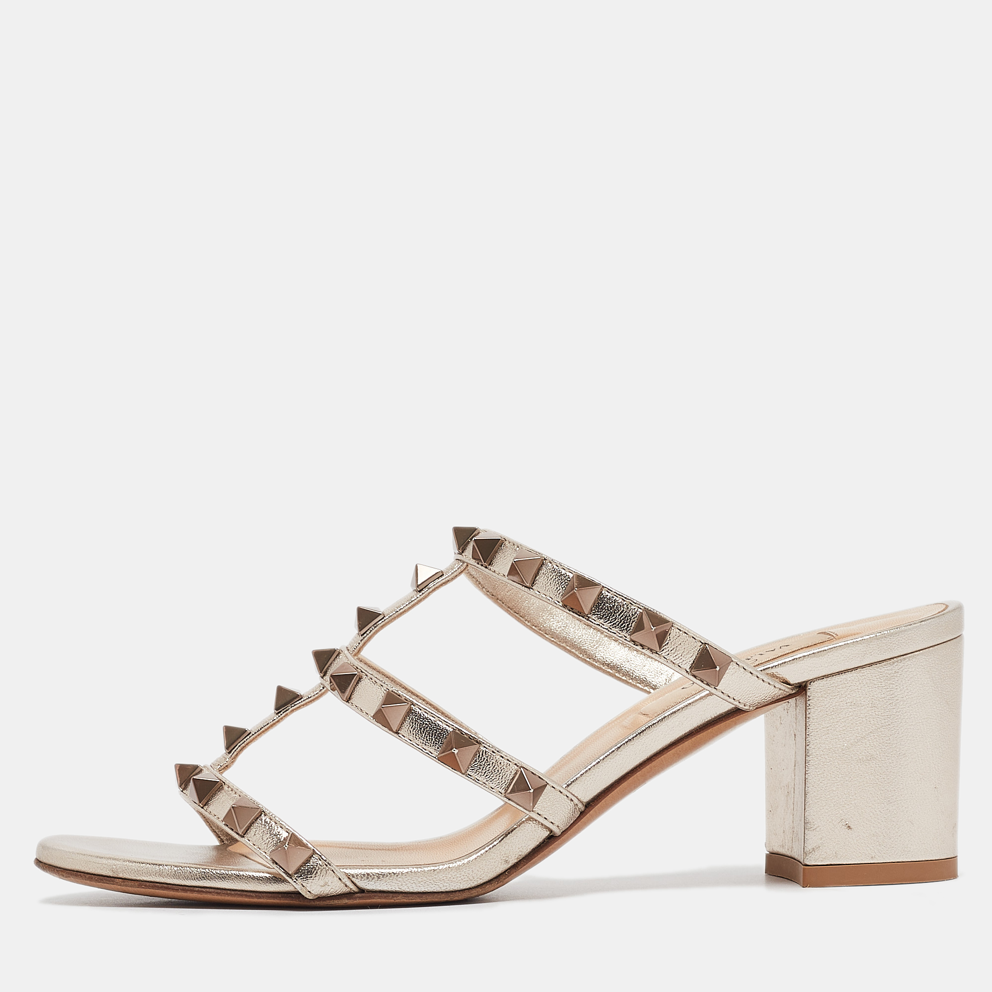 

Valentino Metallic Bronze Leather Rockstud Slide Sandals Size