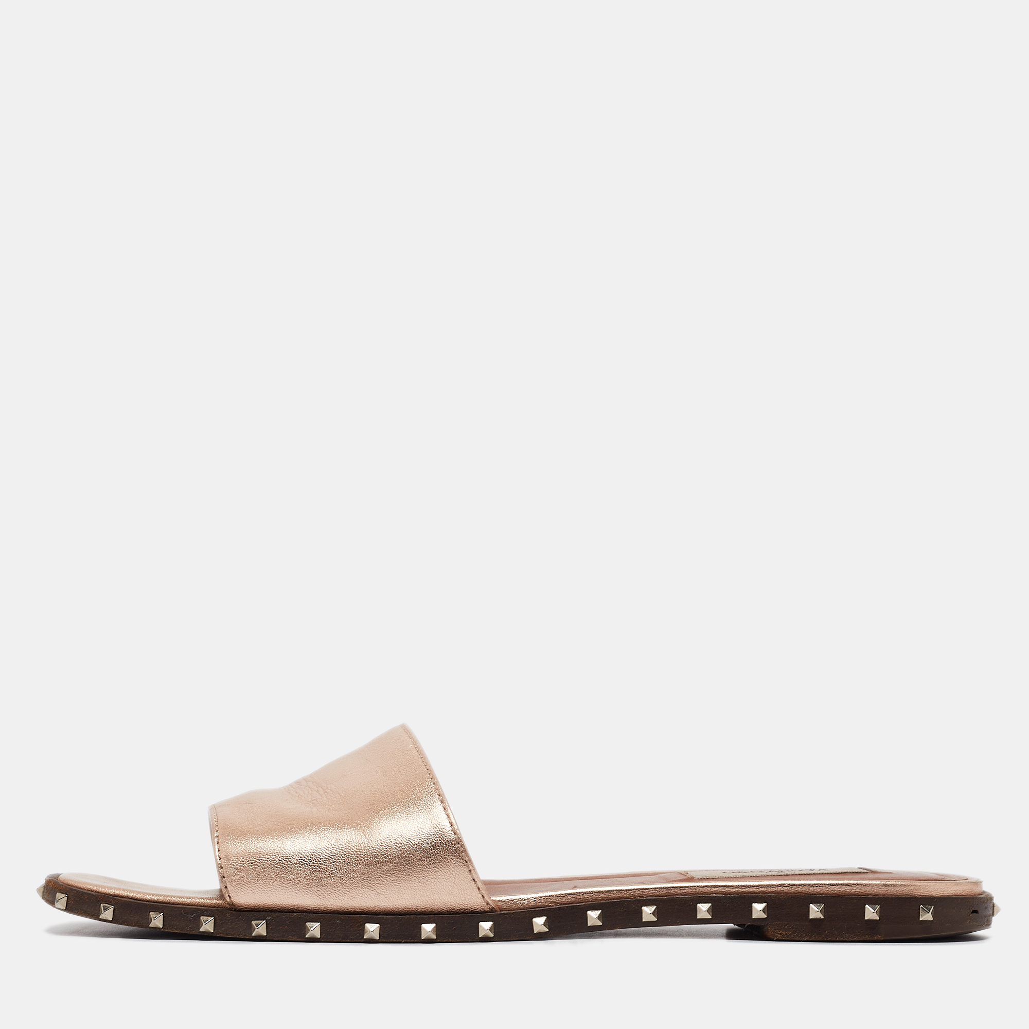 

Valentino Gold Leather Rockstud Slide Flats Size, Metallic