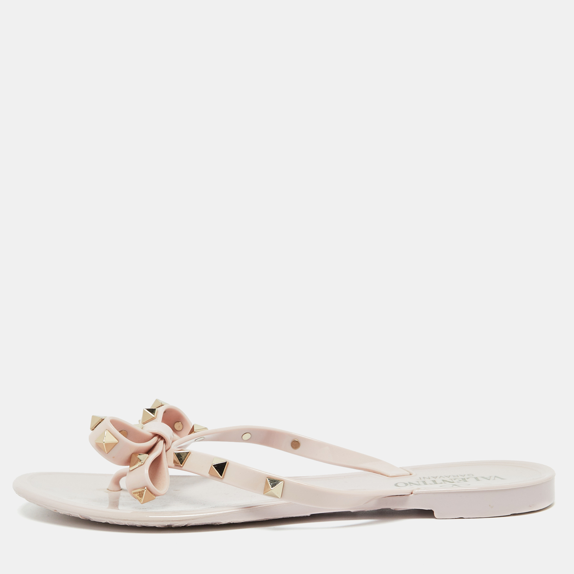 

Valentino Water Pink Rubber Bow Detail Rockstud Flip Flops Size