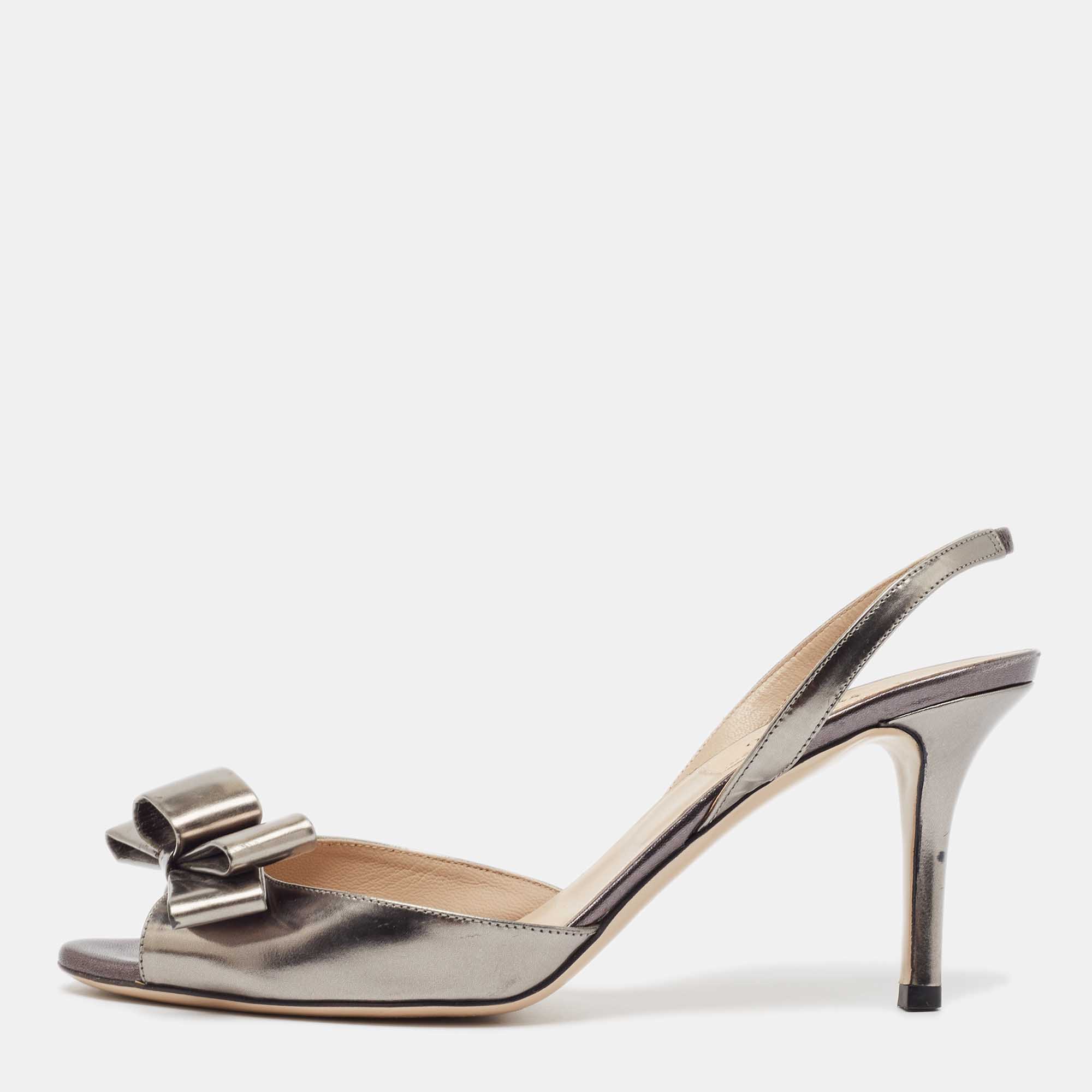 

Valentino Metallic Leather Bow Slingback Sandals Size