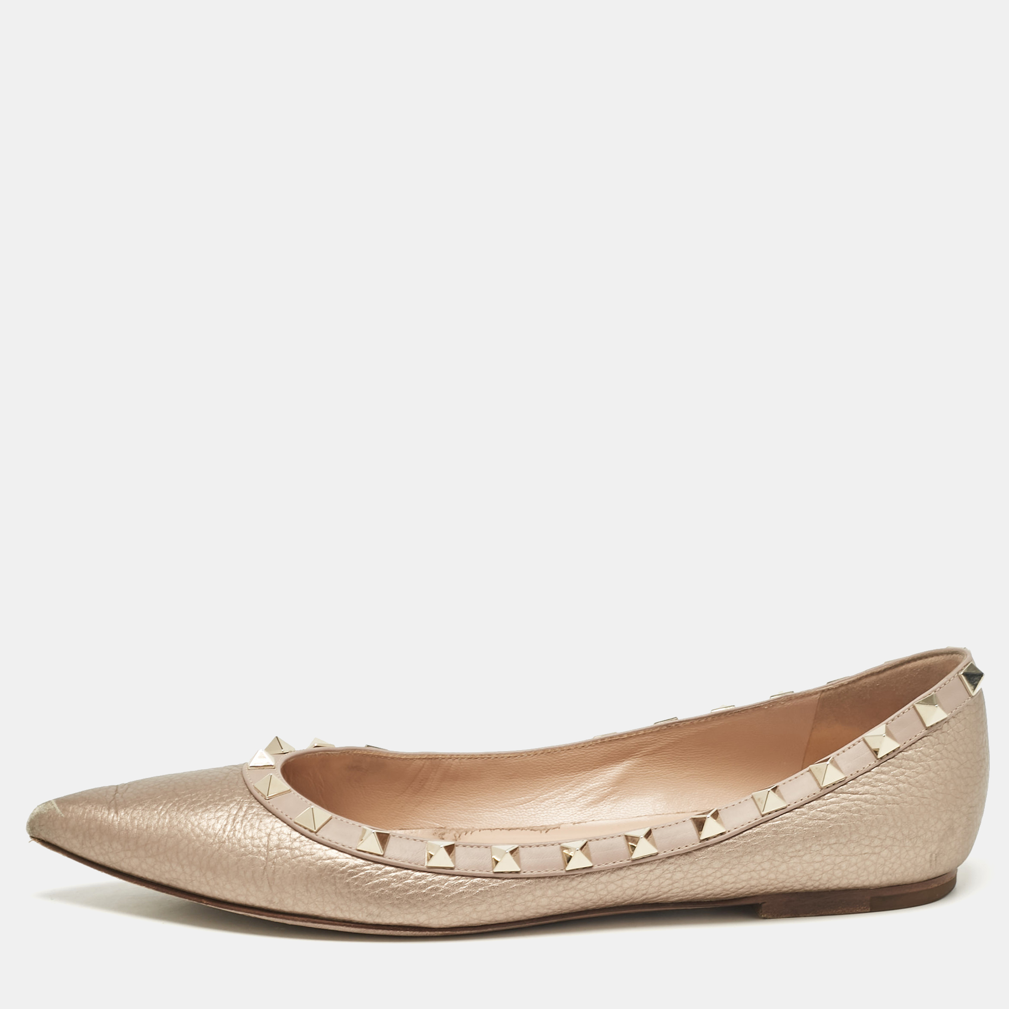 

Valentino Metallic Leather Rockstud Ballet Flats Size