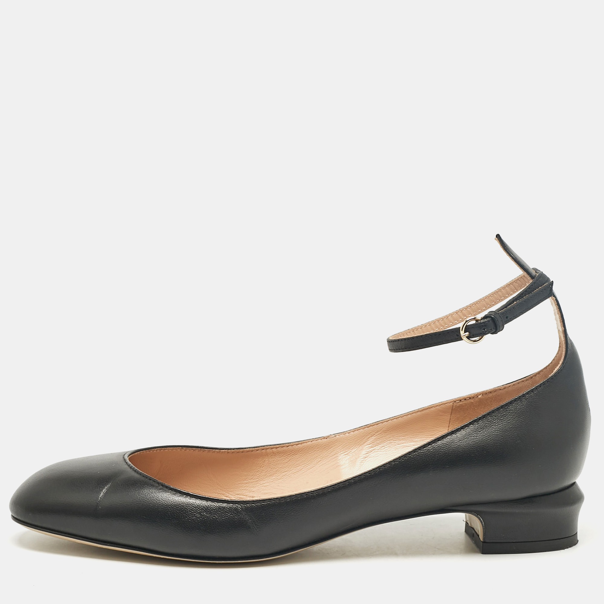 

Valentino Black Leather Tango Ankle Strap Flats Size