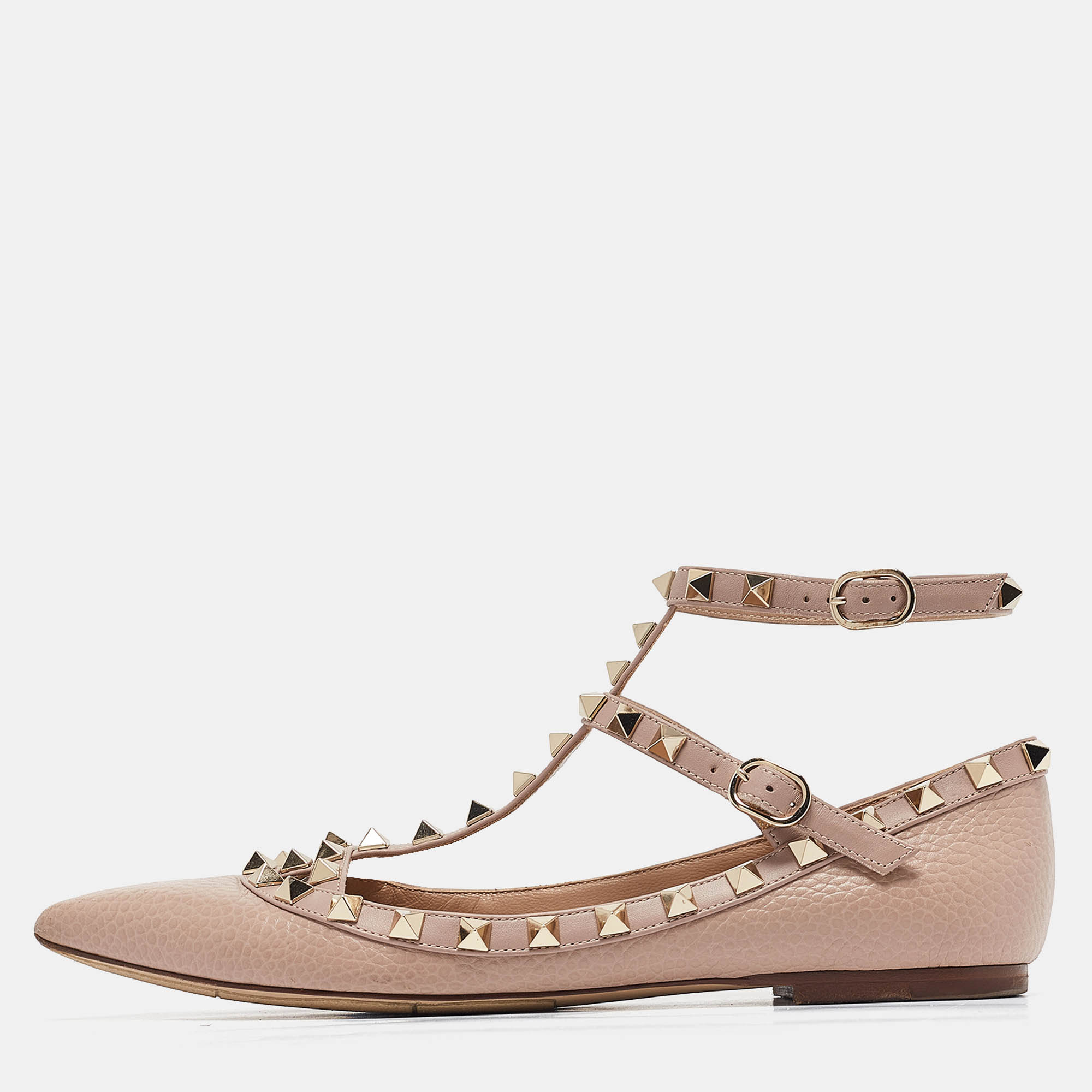 

Valentino Beige Leather Rockstud Ballet Flats Size