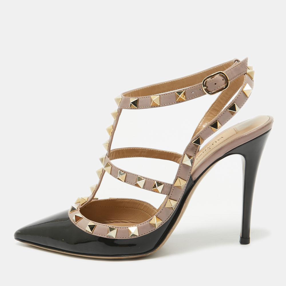 

Valentino Black/Pink Patent Leather Rockstud Strappy Pointed Toe Pumps