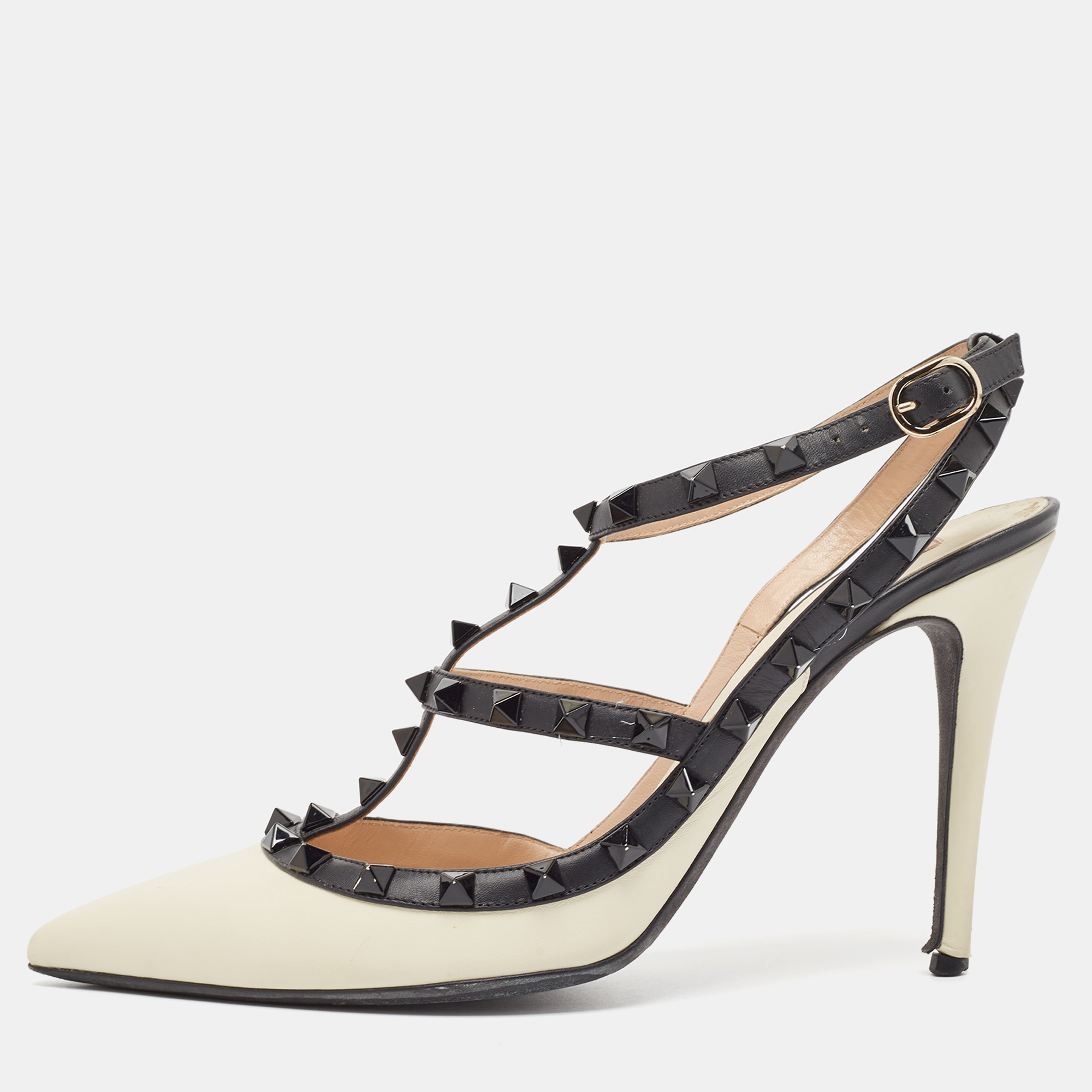 

Valentino White Leather Rockstud Ankle Wrap Pumps Size