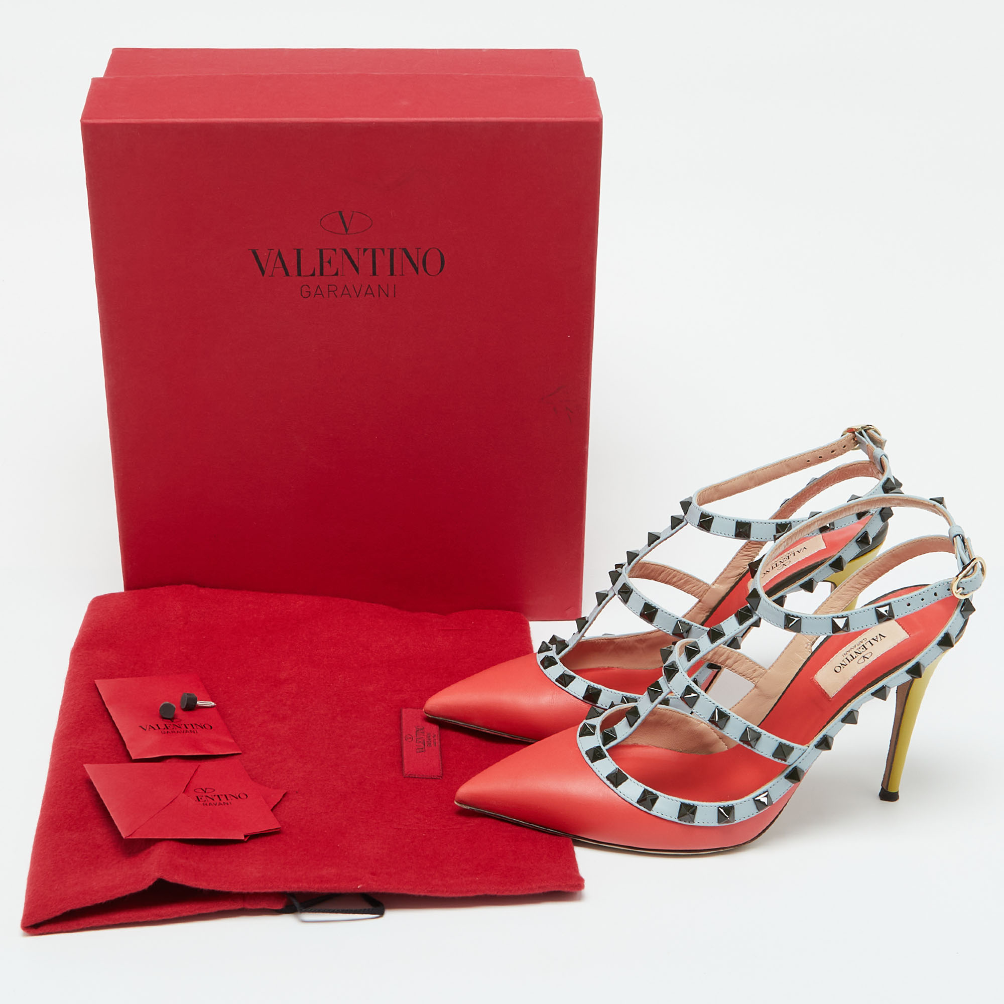 Valentino Multicolor Leather Rockstud Ankle Strap Pumps Size 39 