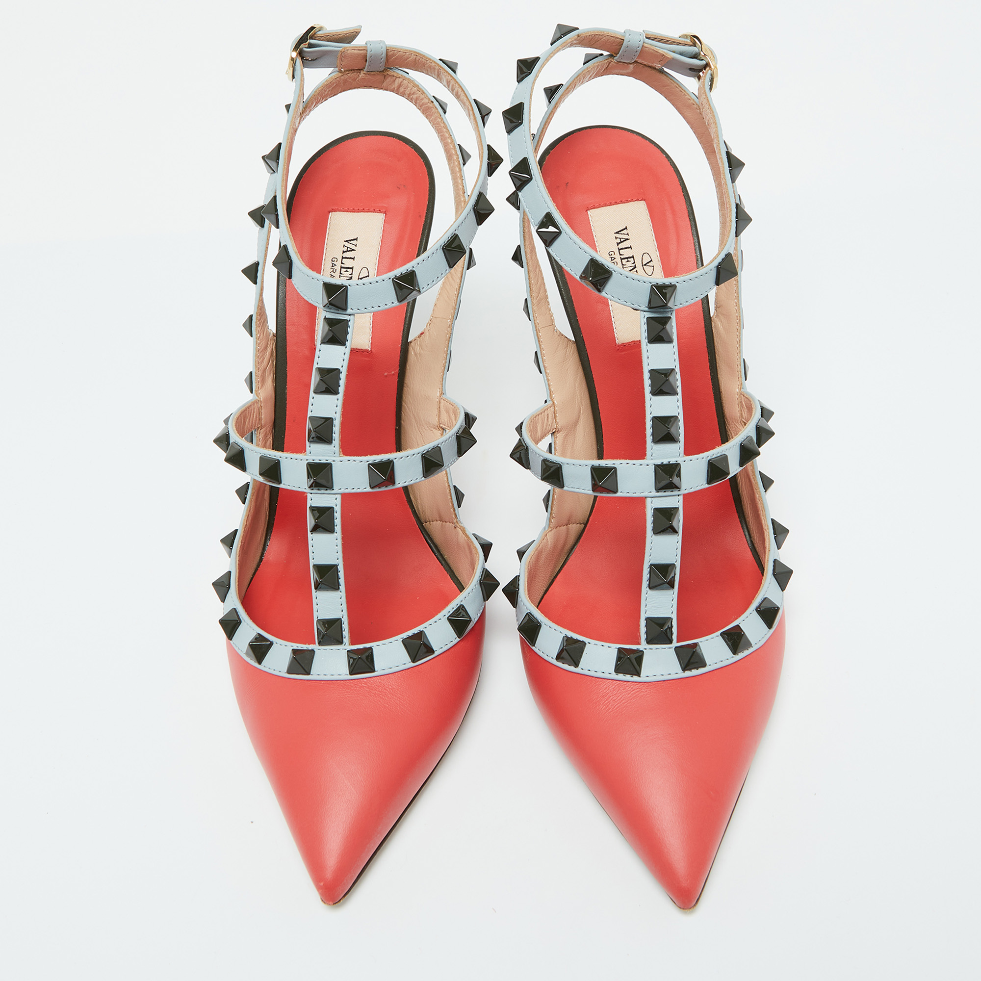Valentino Multicolor Leather Rockstud Ankle Strap Pumps Size 39 