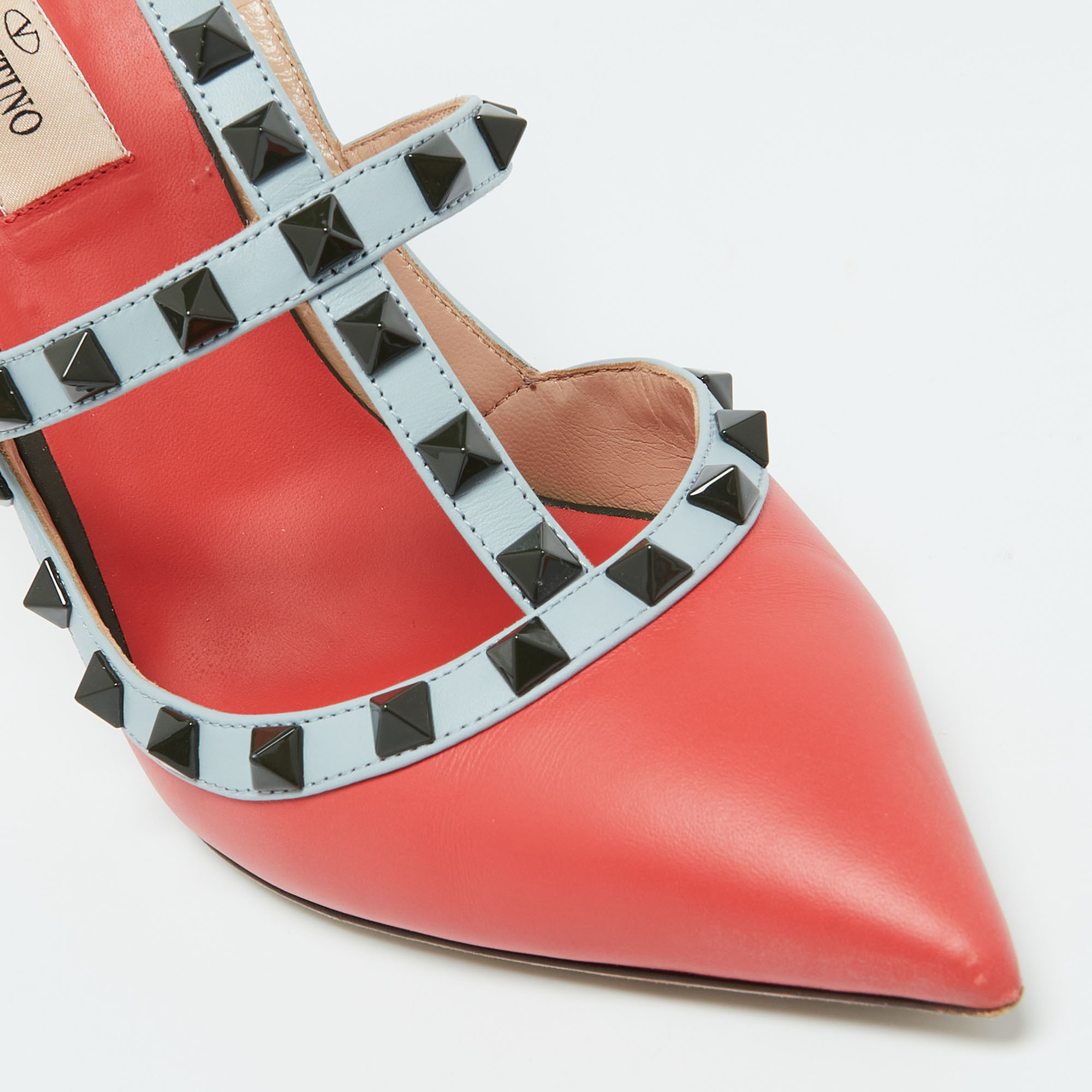 Valentino Multicolor Leather Rockstud Ankle Strap Pumps Size 39 