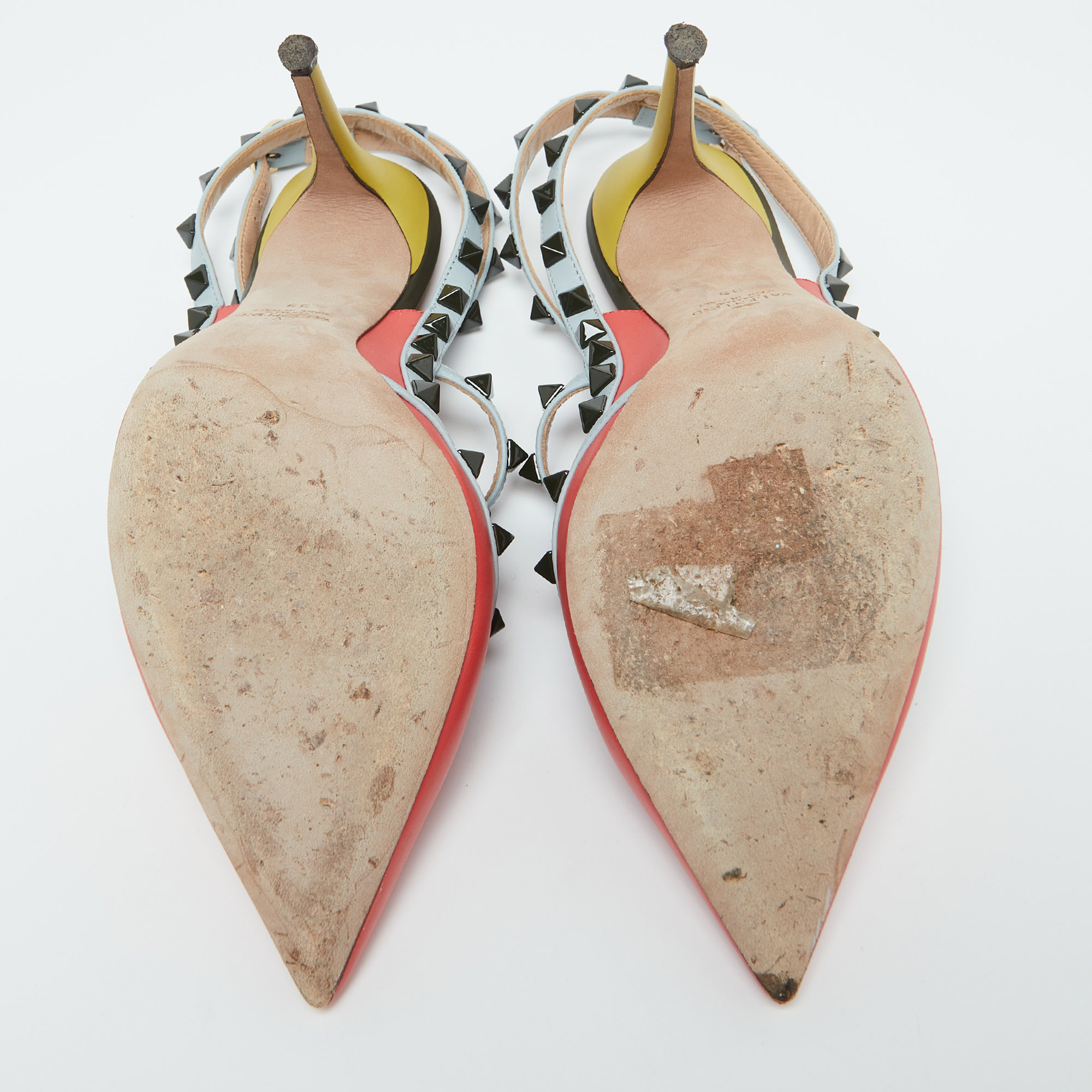 Valentino Multicolor Leather Rockstud Ankle Strap Pumps Size 39 