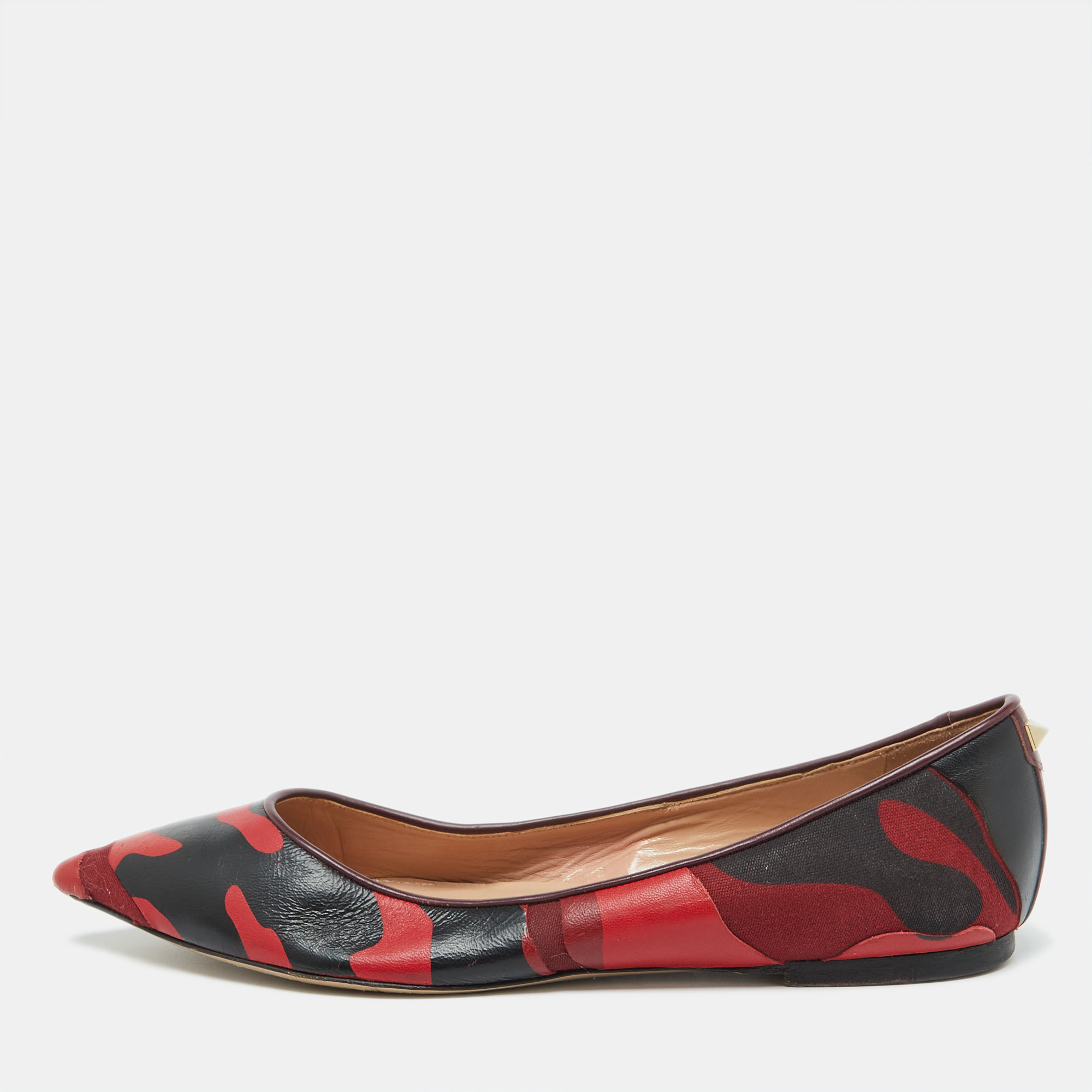 

Valentino Bicolor Camouflage Canvas and Leather Ballet Flats Size, Red