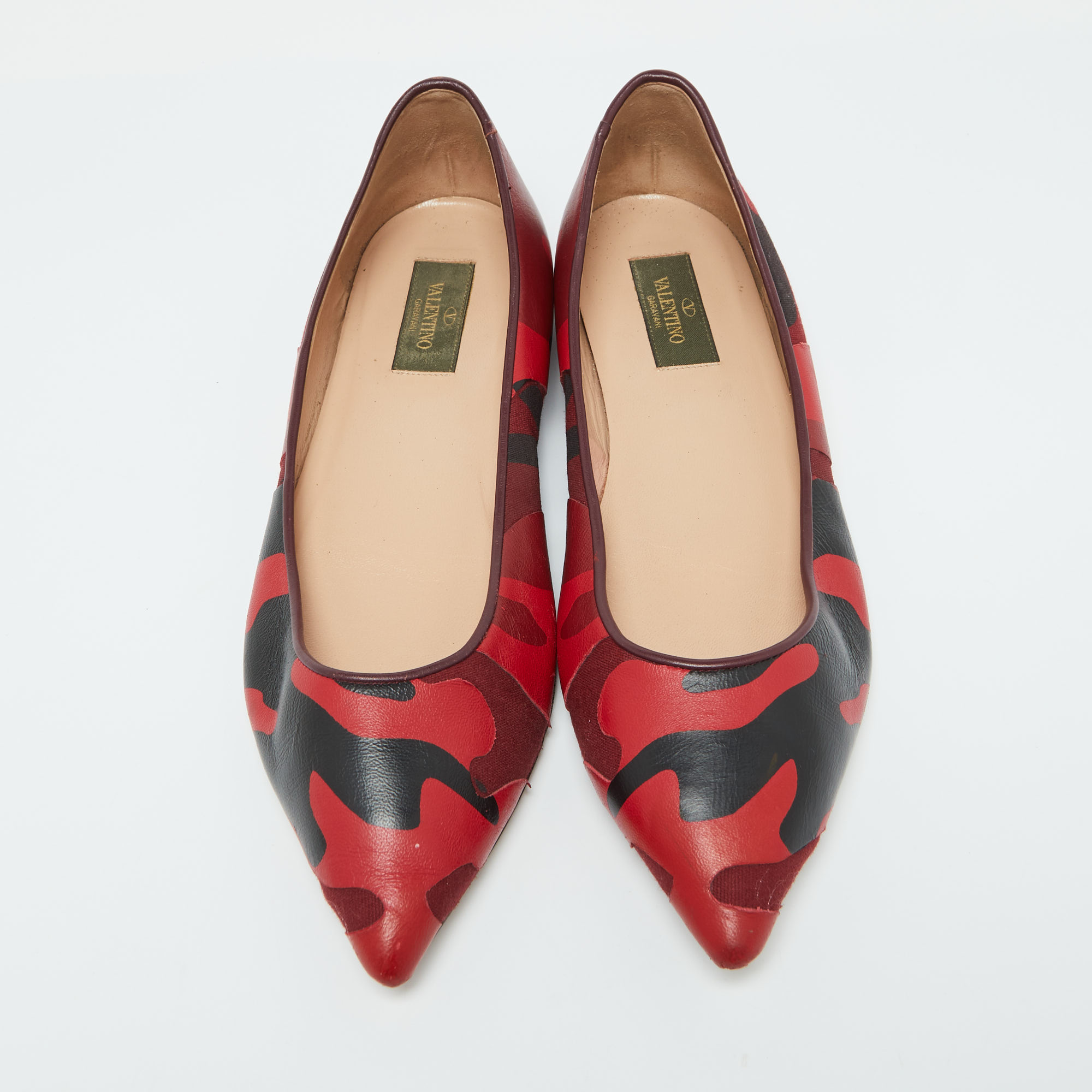 Valentino Bicolor Camouflage Canvas and Leather Ballet Flats Size 40 