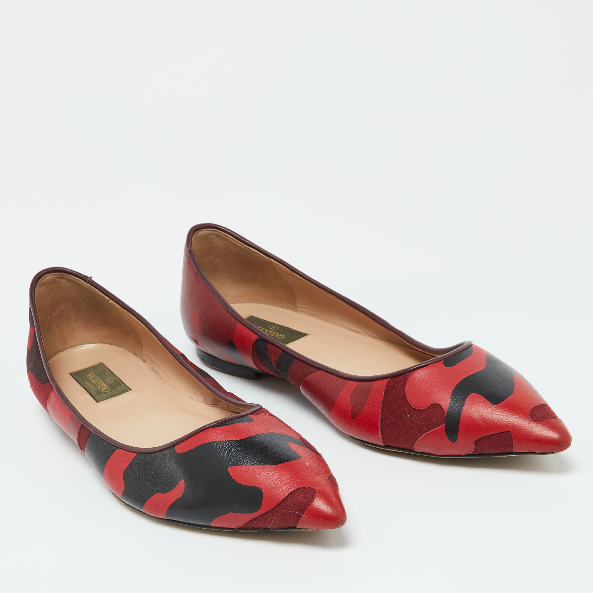 Valentino Bicolor Camouflage Canvas and Leather Ballet Flats Size 40 