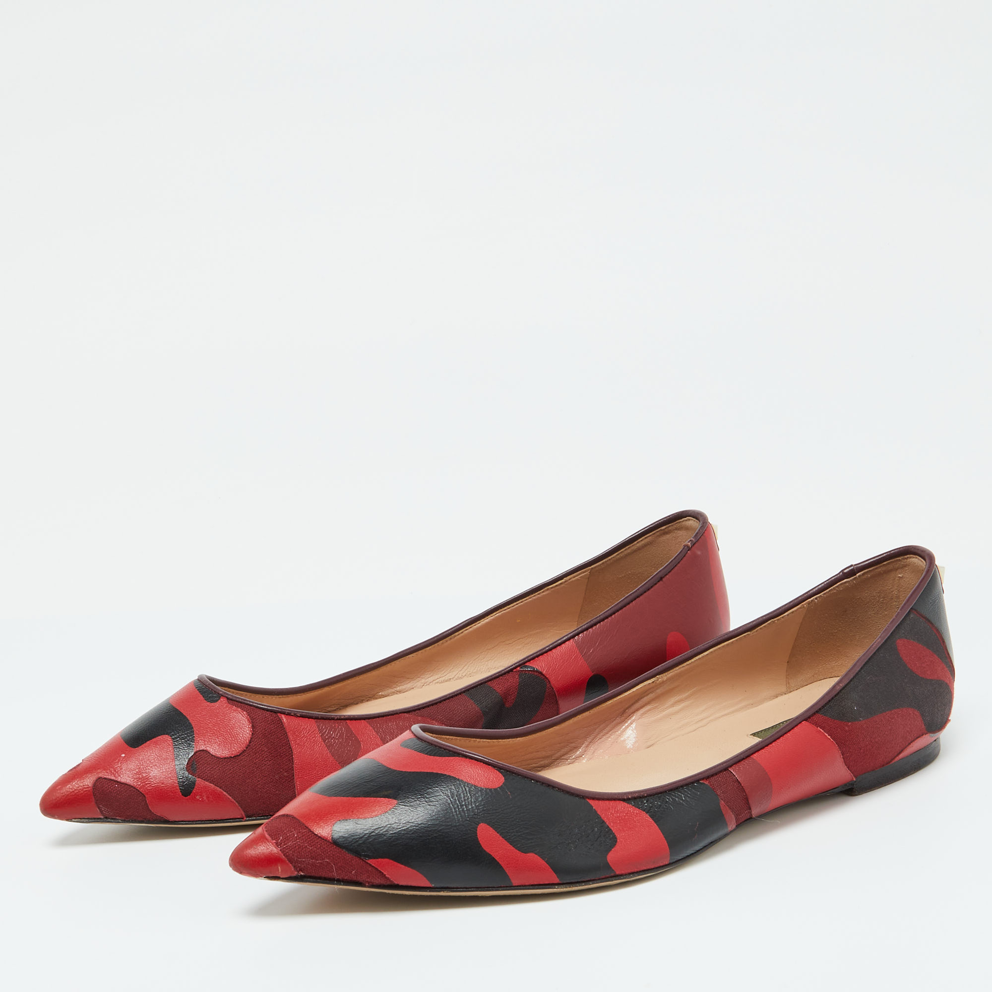Valentino Bicolor Camouflage Canvas and Leather Ballet Flats Size 40 