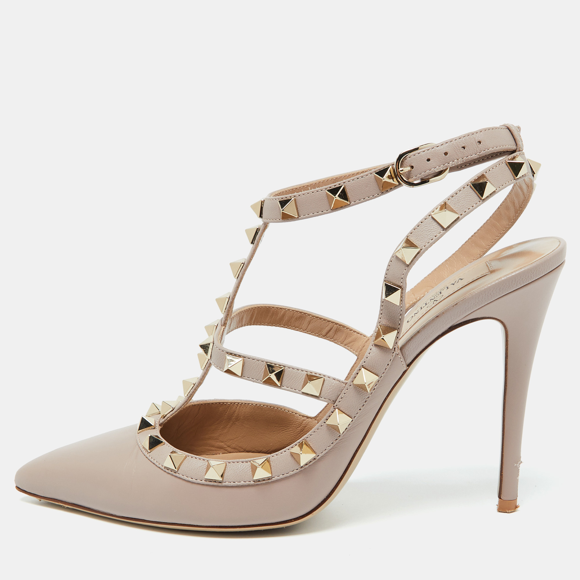 

Valentino Pink Leather Rockstud Ankle Strap Pumps Size