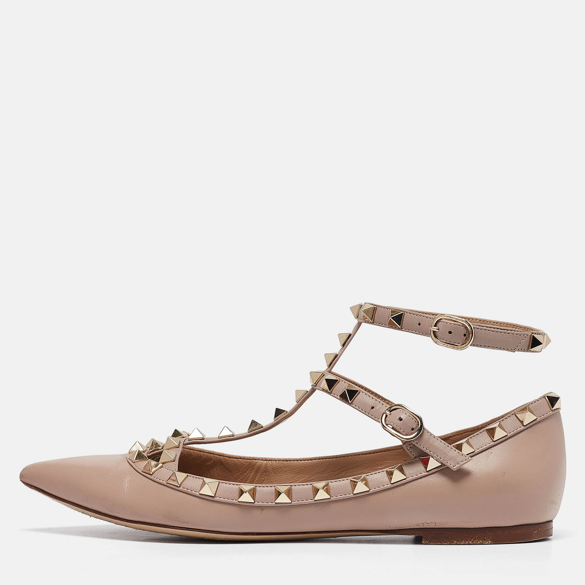 

Valentino Beige Leather Rockstud Ballet Flats Size