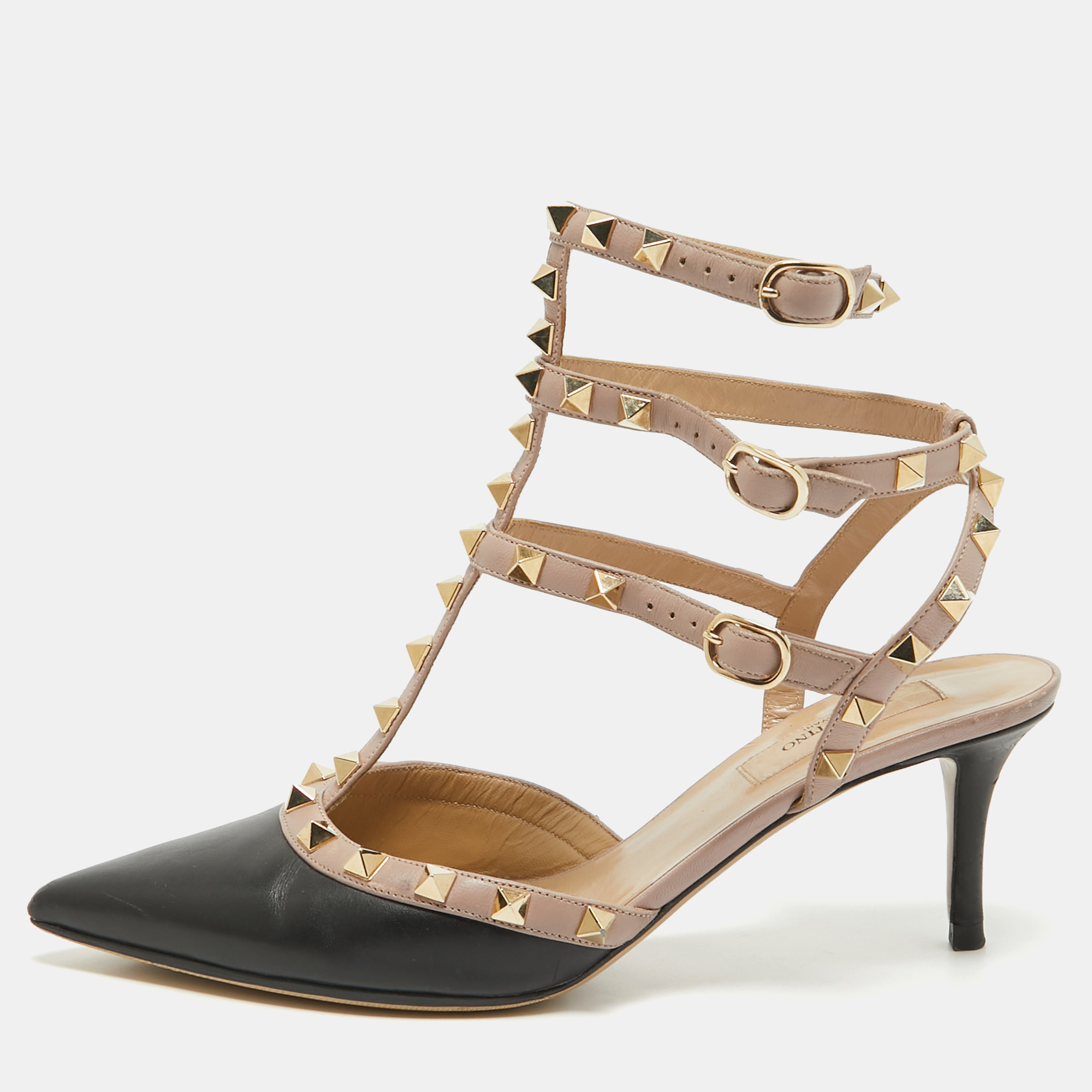 

Valentino Black Leather Rockstud Ankle Strap Pumps Size