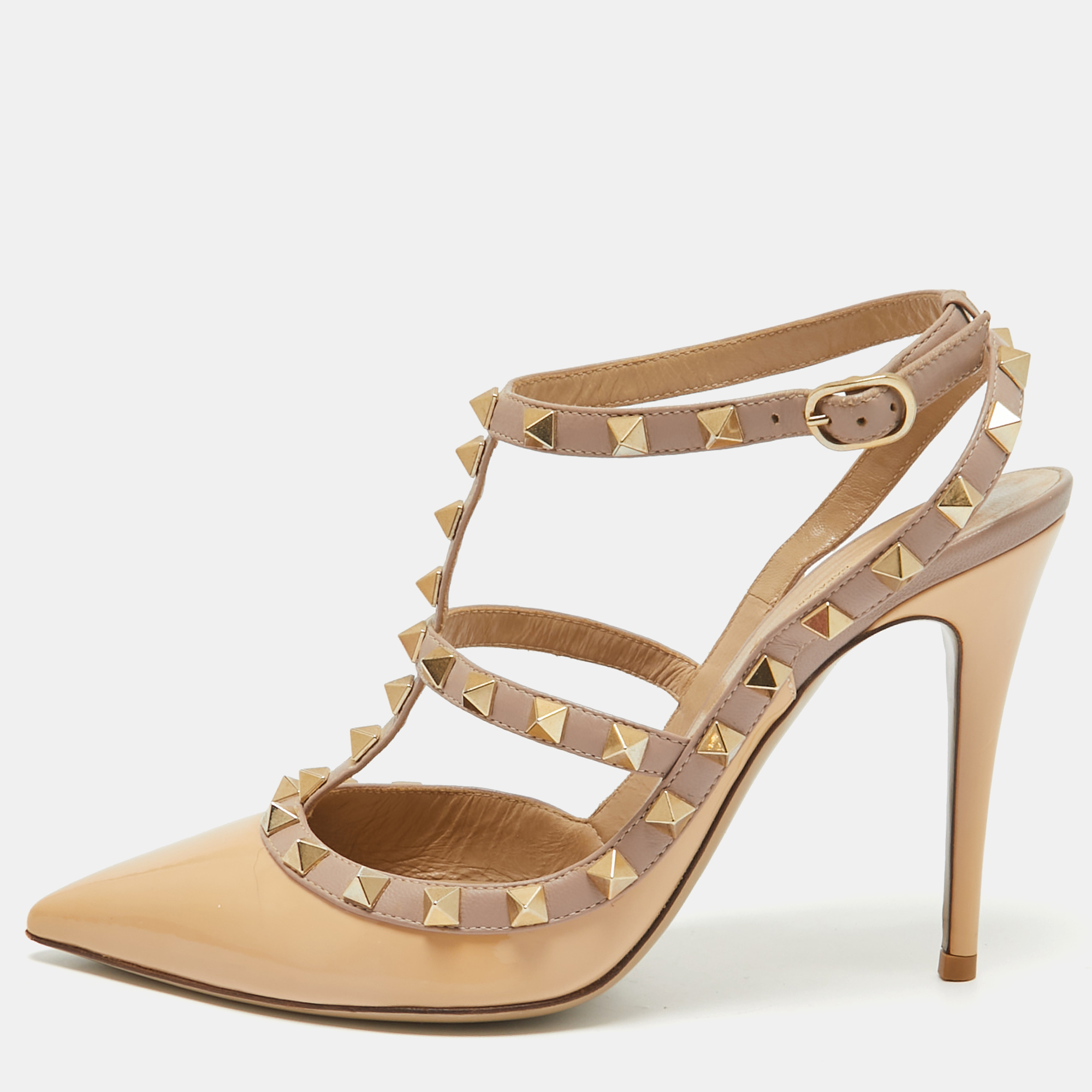 

Valentino Beige Leather and Patent Leather Rockstud Pumps Size