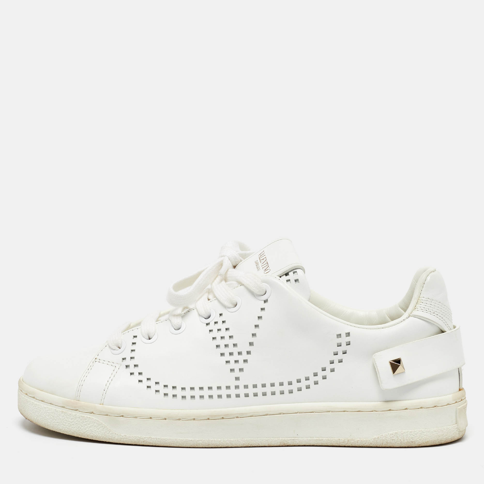 

Valentino White Leather and Feather Backnet Sneakers Size