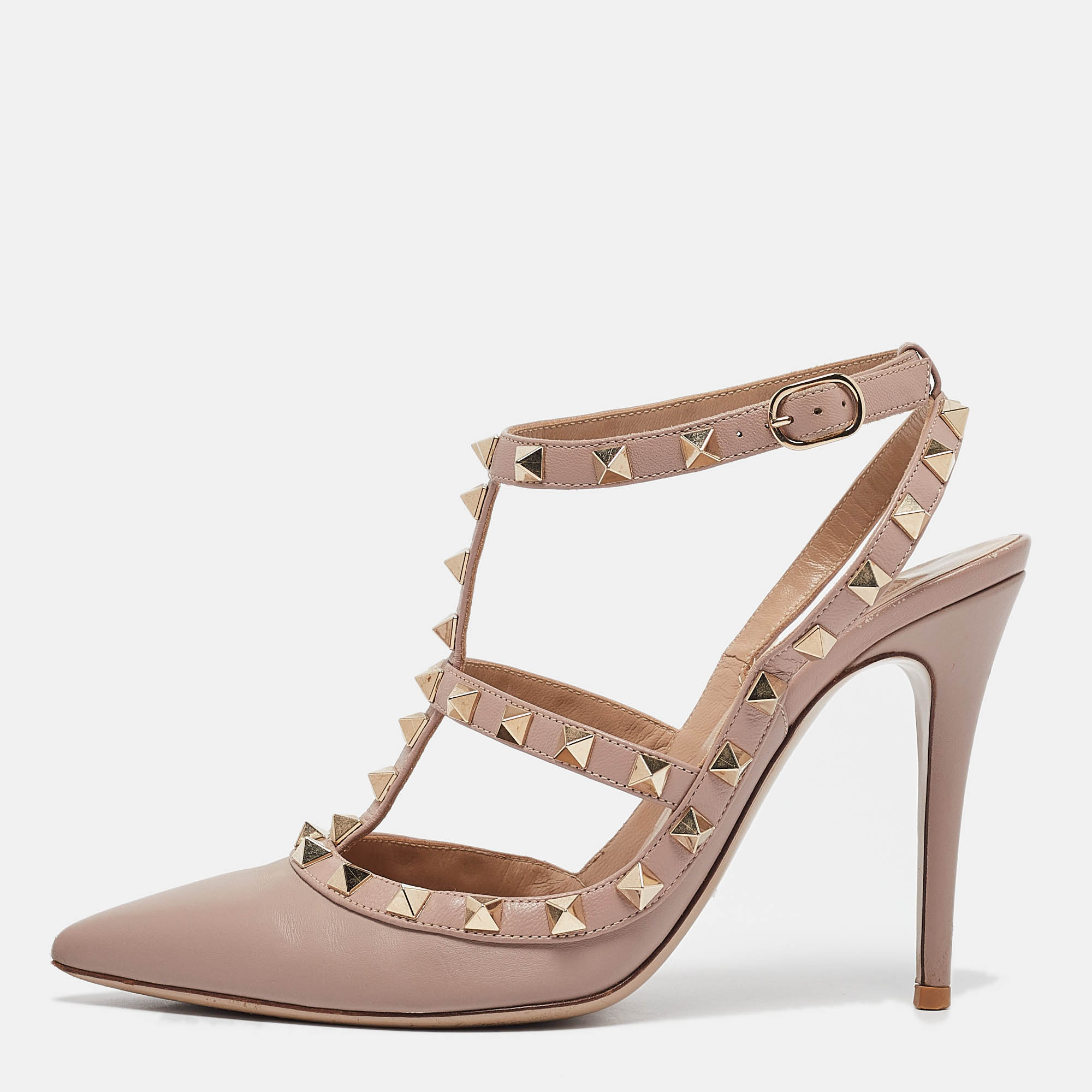 

Valentino Dusty Pink Leather Rockstud Ankle Strap Pumps Size