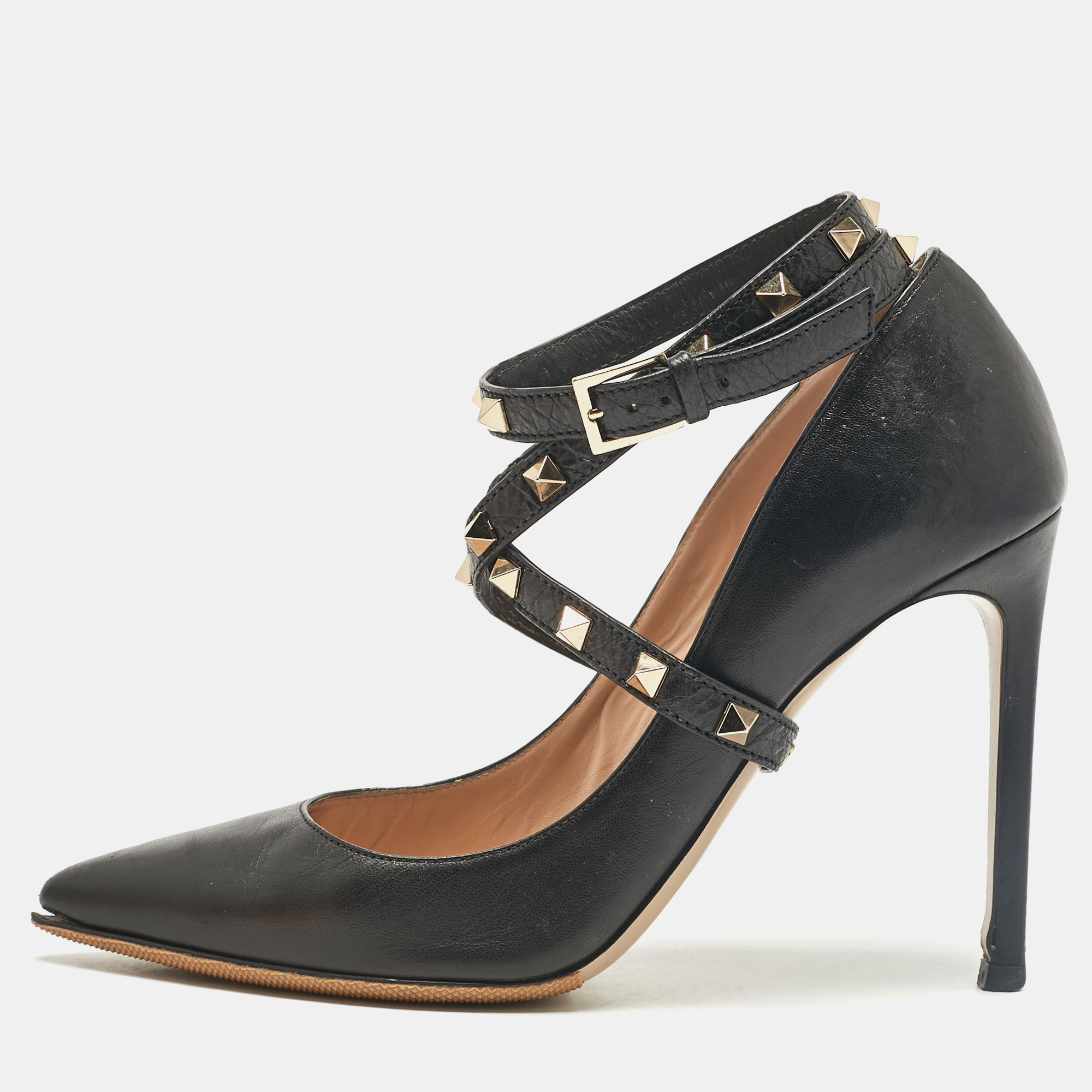 

Valentino Black Leather Rockstud Wrap Pumps Size