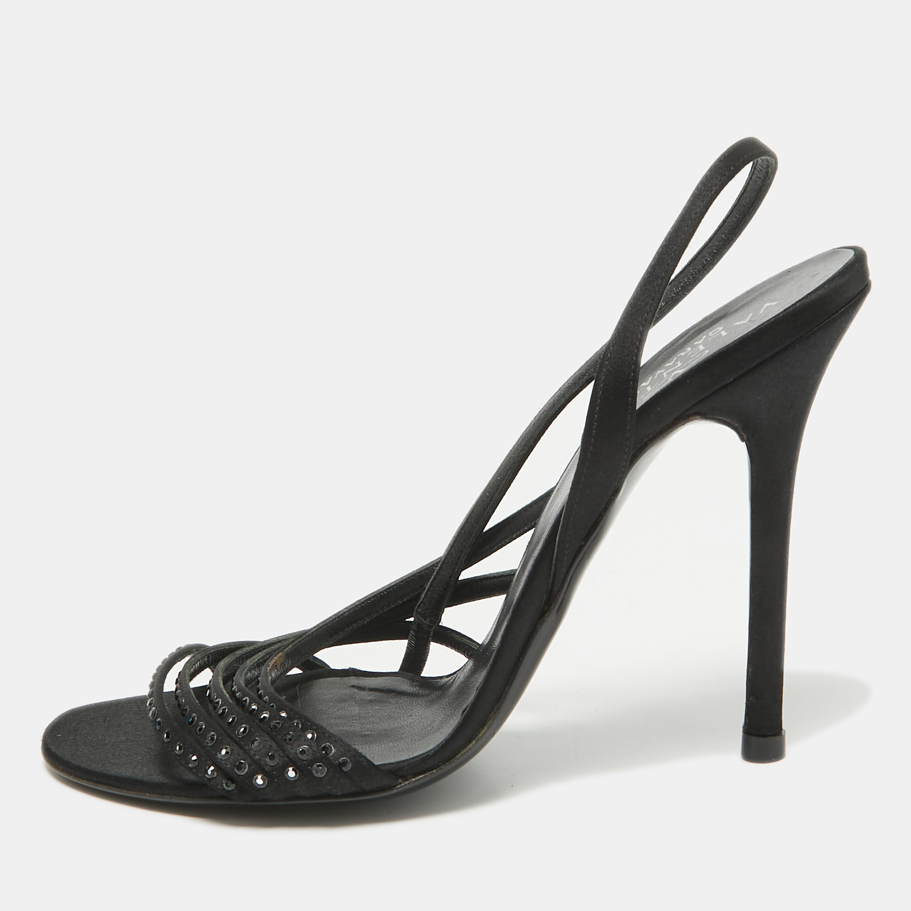 

Valentino Black Crystal Embellished Satin Slingback Sandals Size