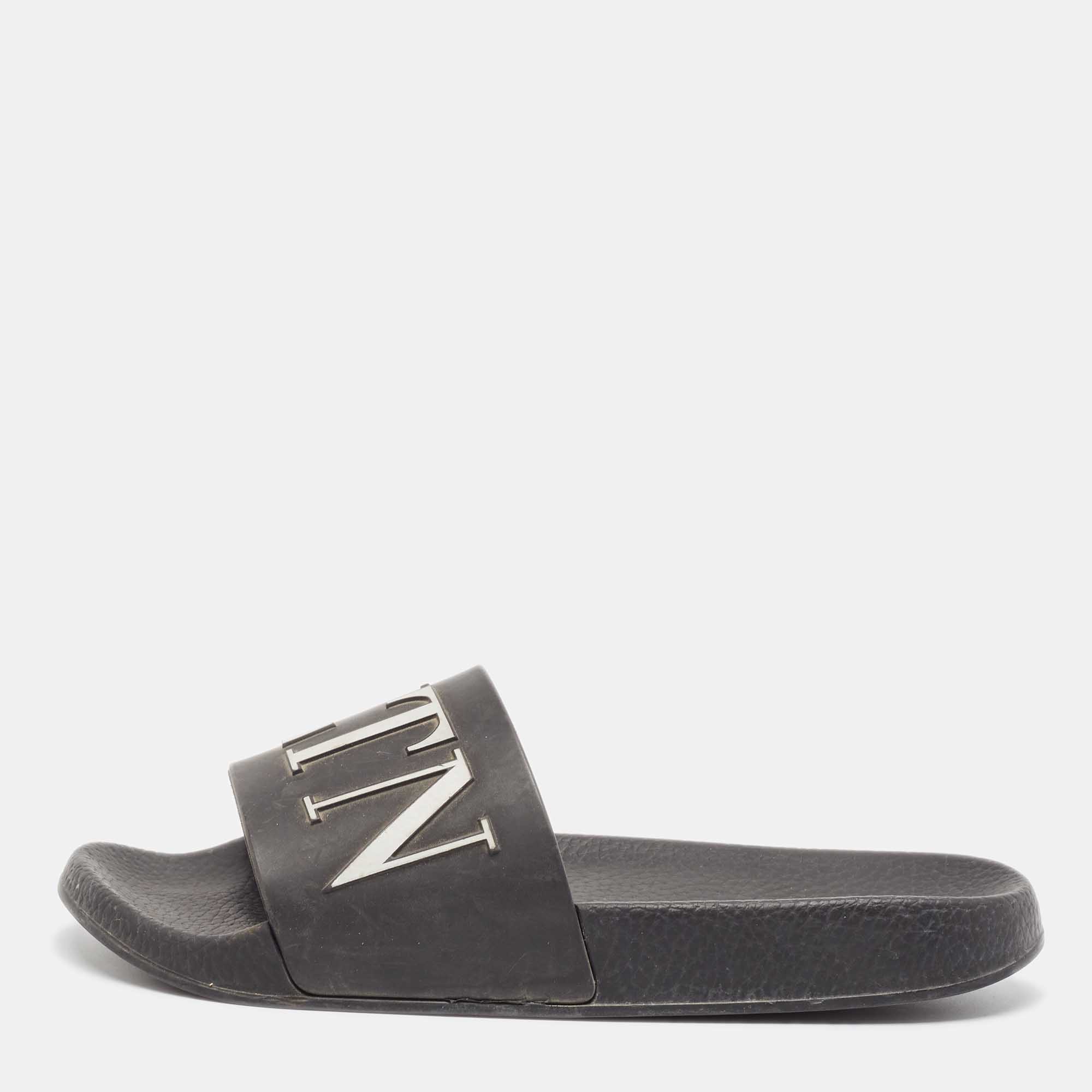 

Valentino Black Rubber VLTN Flat Slides Size