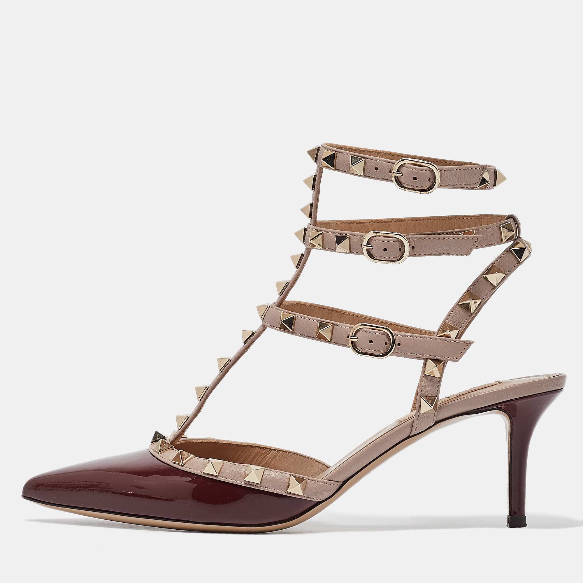 

Valentino Burgundy Patent Leather Rockstud Ankle Strap Pumps Size