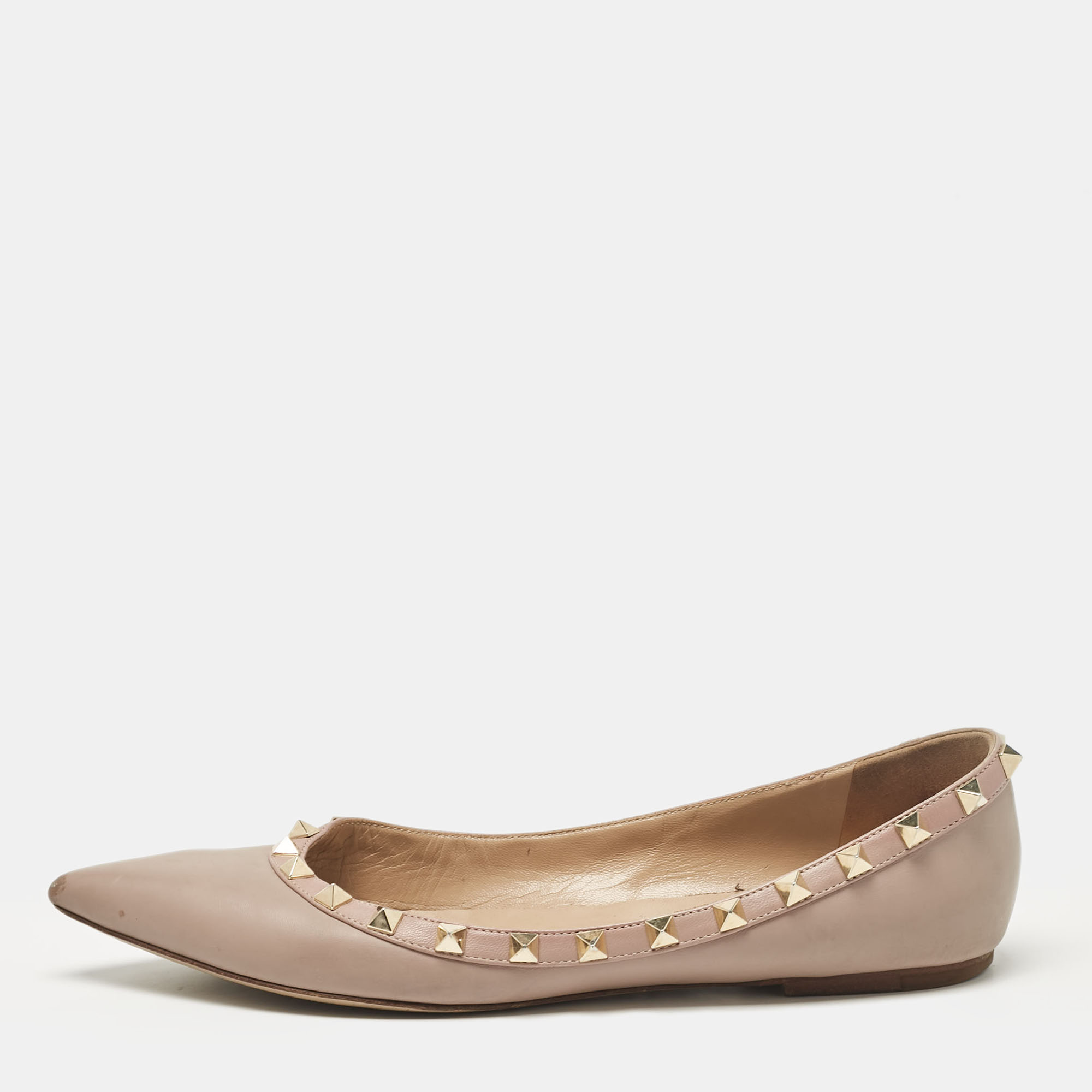 

Valentino Beige Leather Rockstud Ballet Flats Size