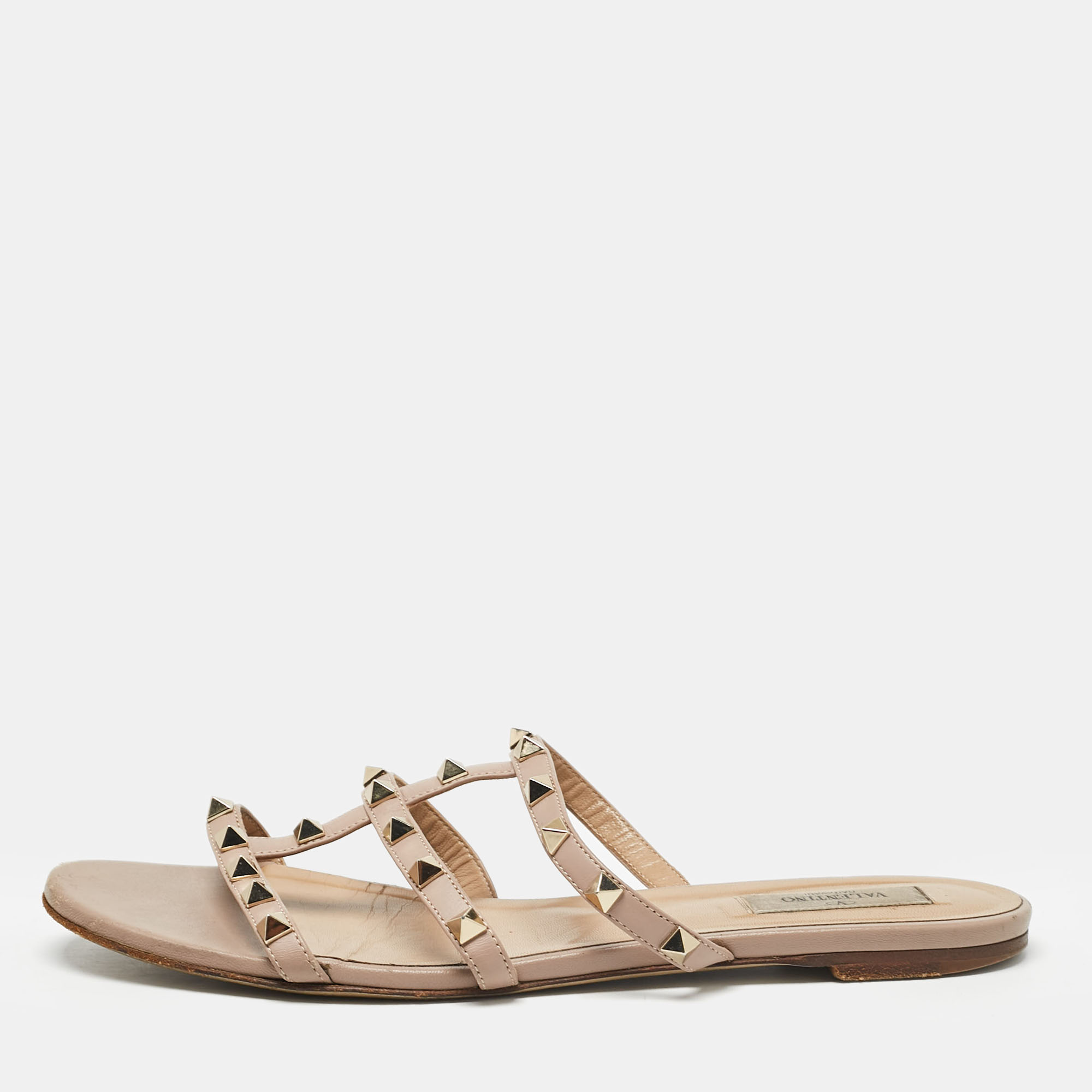 

Valentino Dusty Pink Leather Rockstud Flat Slides Size