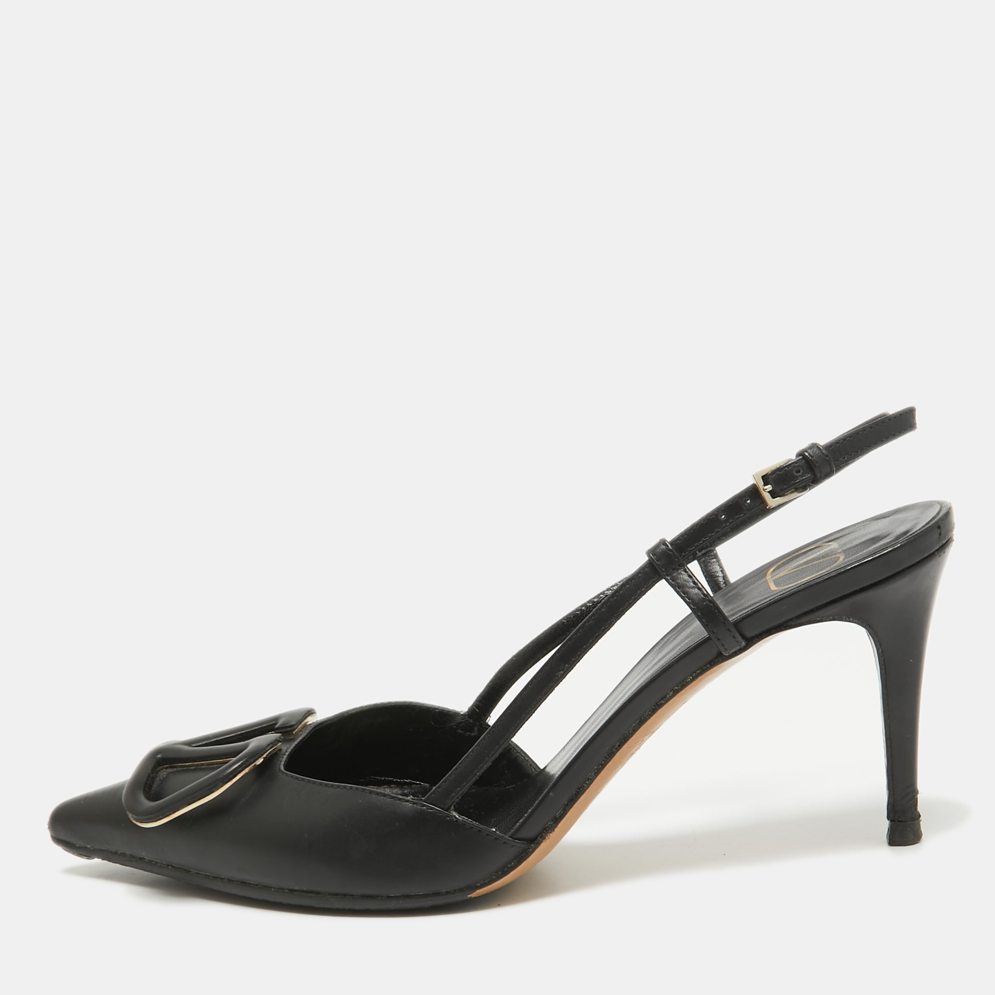 

Valentino Black Leather Rockstud Slingback Pumps Size