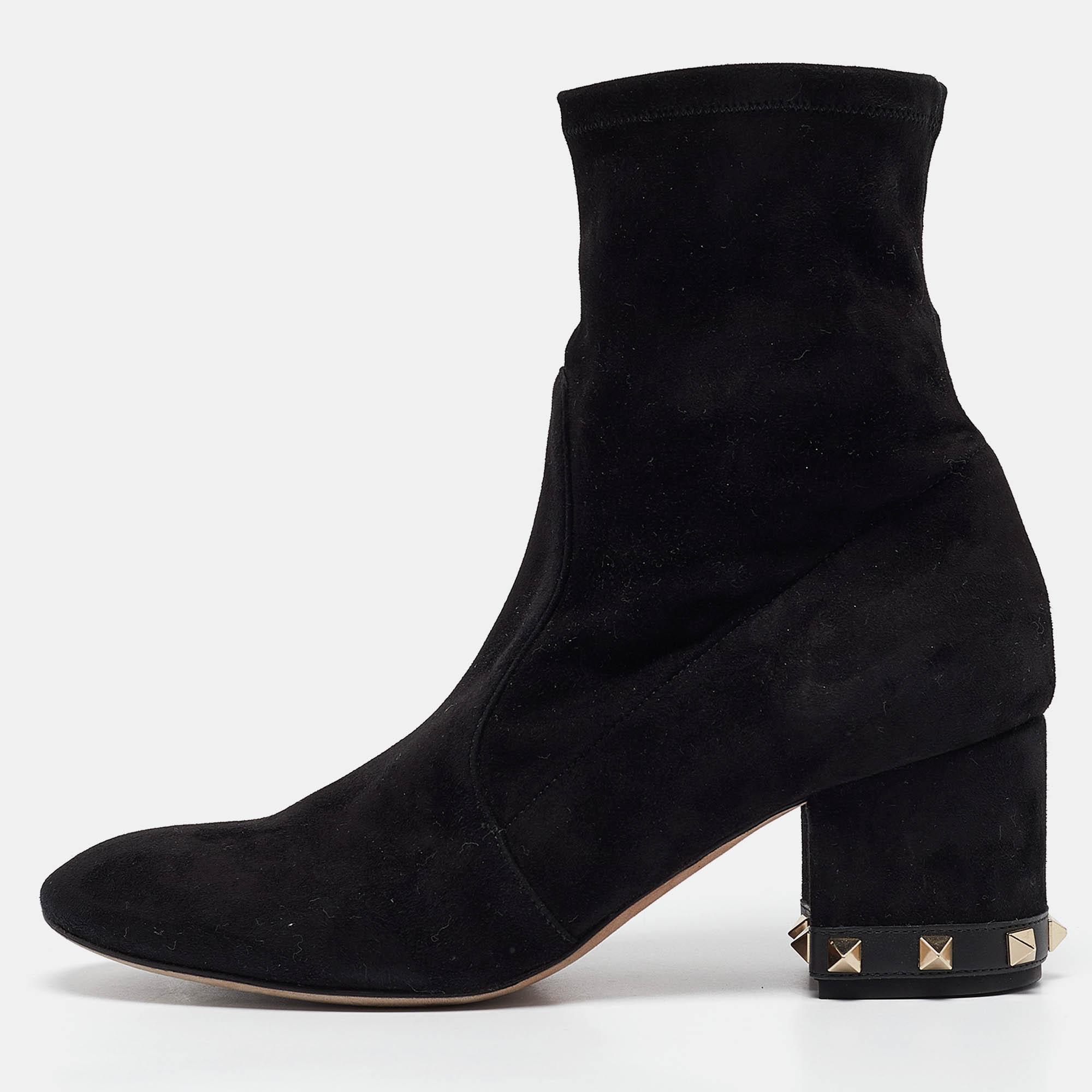 

Valentino Black Suede Rockstud Ankle Length Boots Size