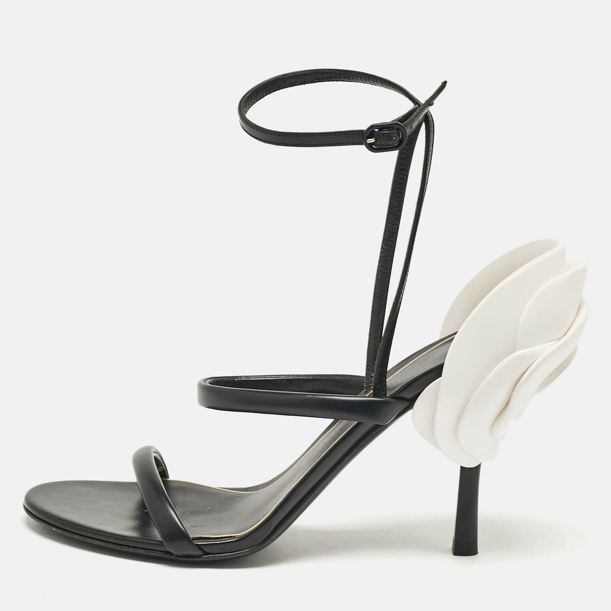 

Valentino Black Leather Rose Detail Ankle Strap Sandals Size