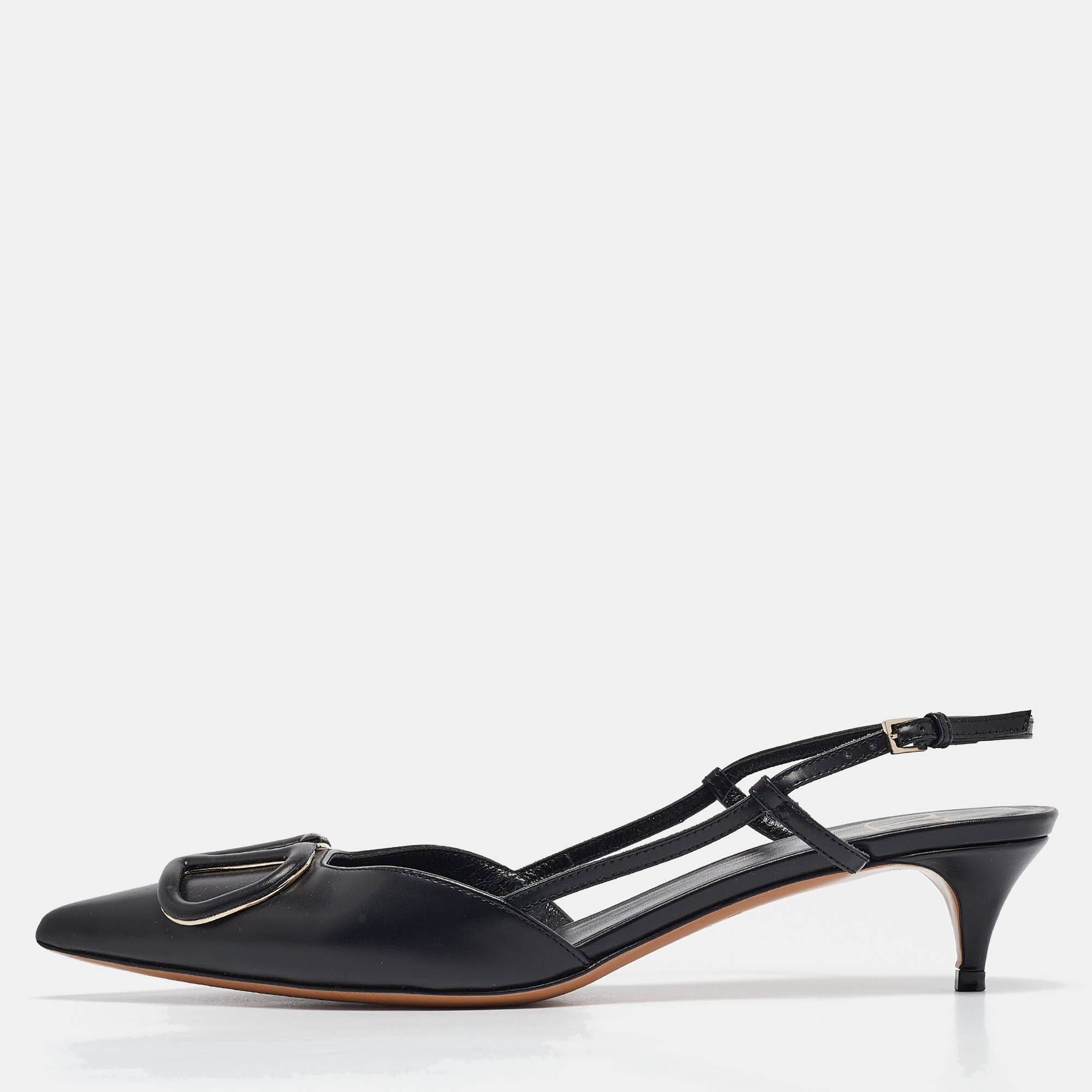 

Valentino Black Leather VLogo Slingback Pumps Size