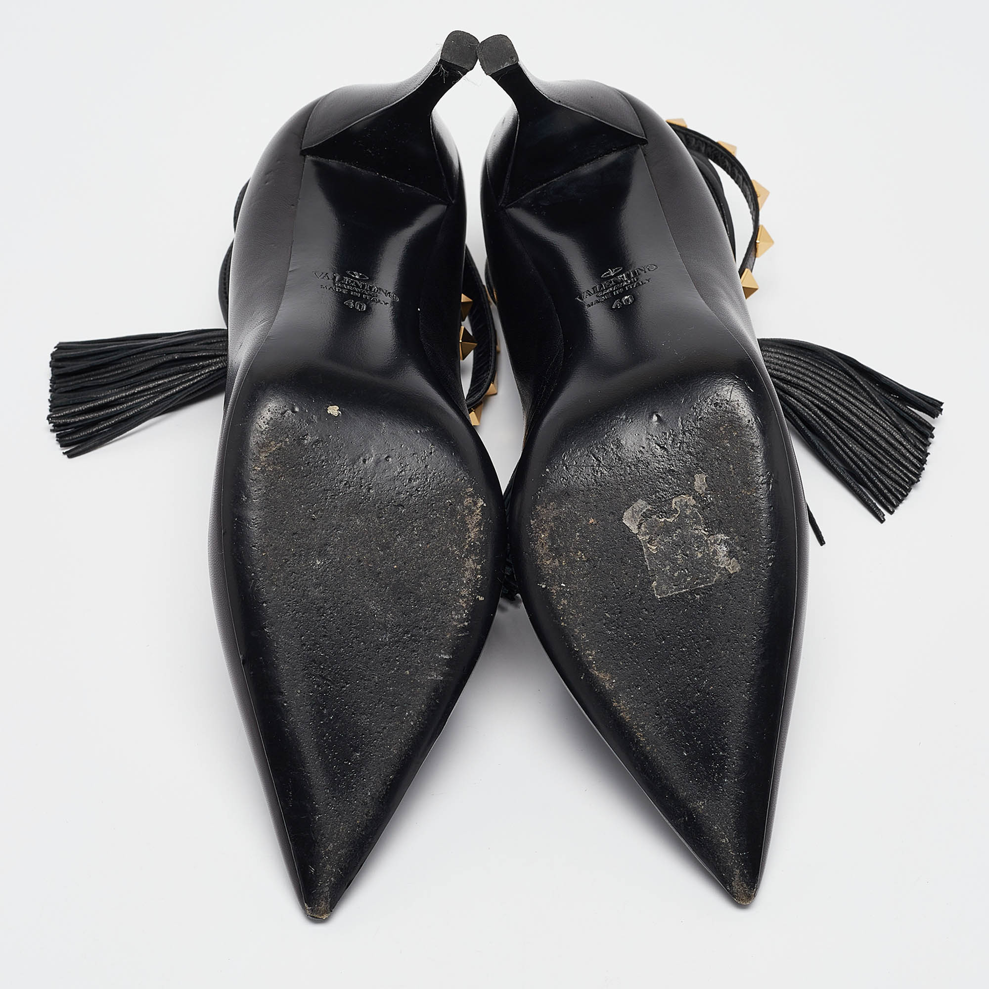 Valentino Black Leather Rockstud Ankle Wrap Pumps Size 40 