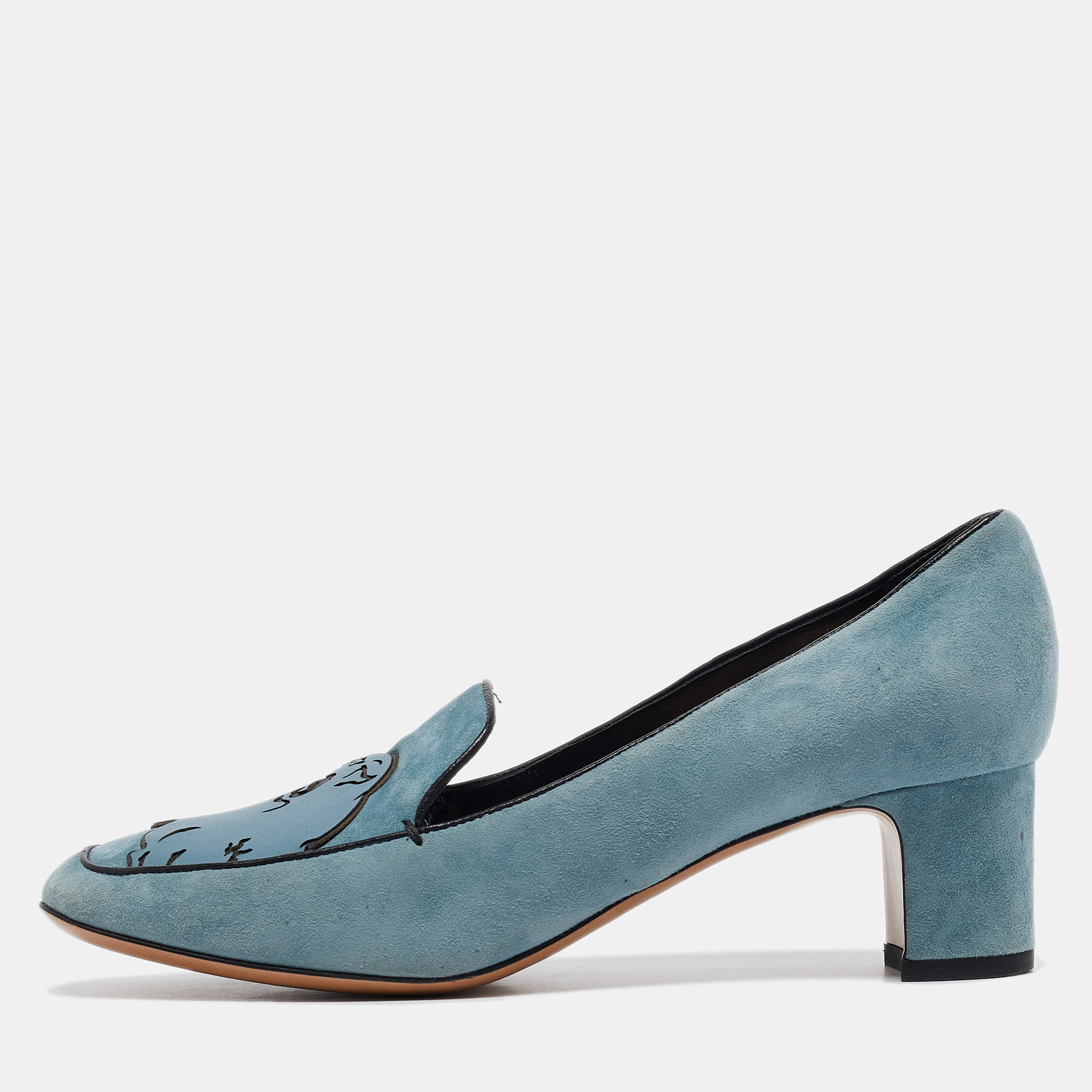 

Valentino Blue Leather and Suede Panther Pumps Size