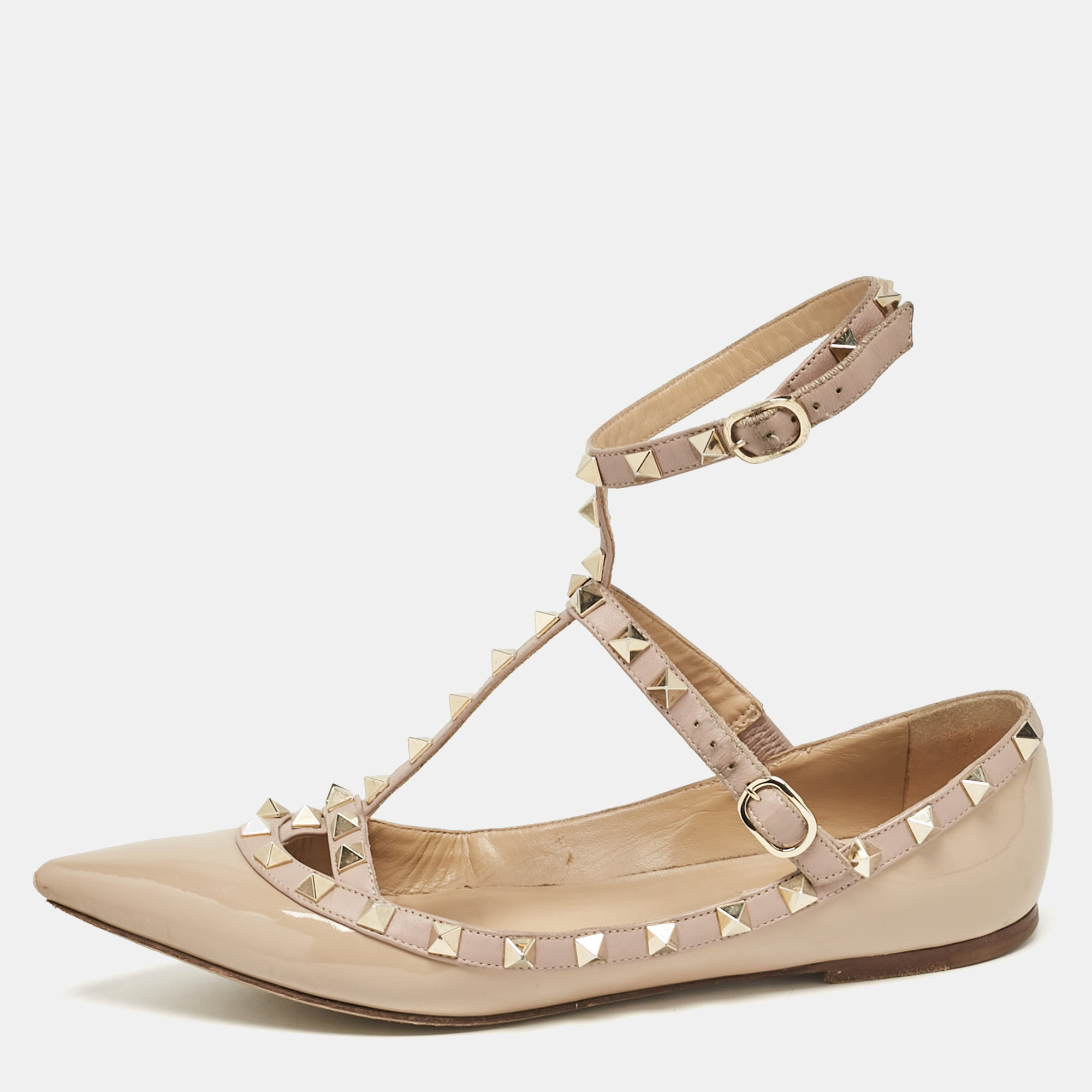 

Valentino Beige Patent and Leather Rockstud Ballet Flats Size